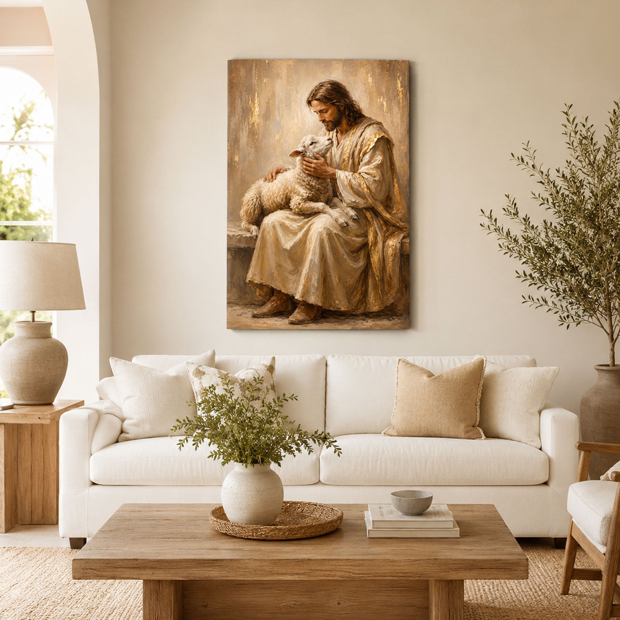 Jesus Holding the Lost Lamb Canvas Print, Good Shepherd Christian Wall Decor, Faith Gift