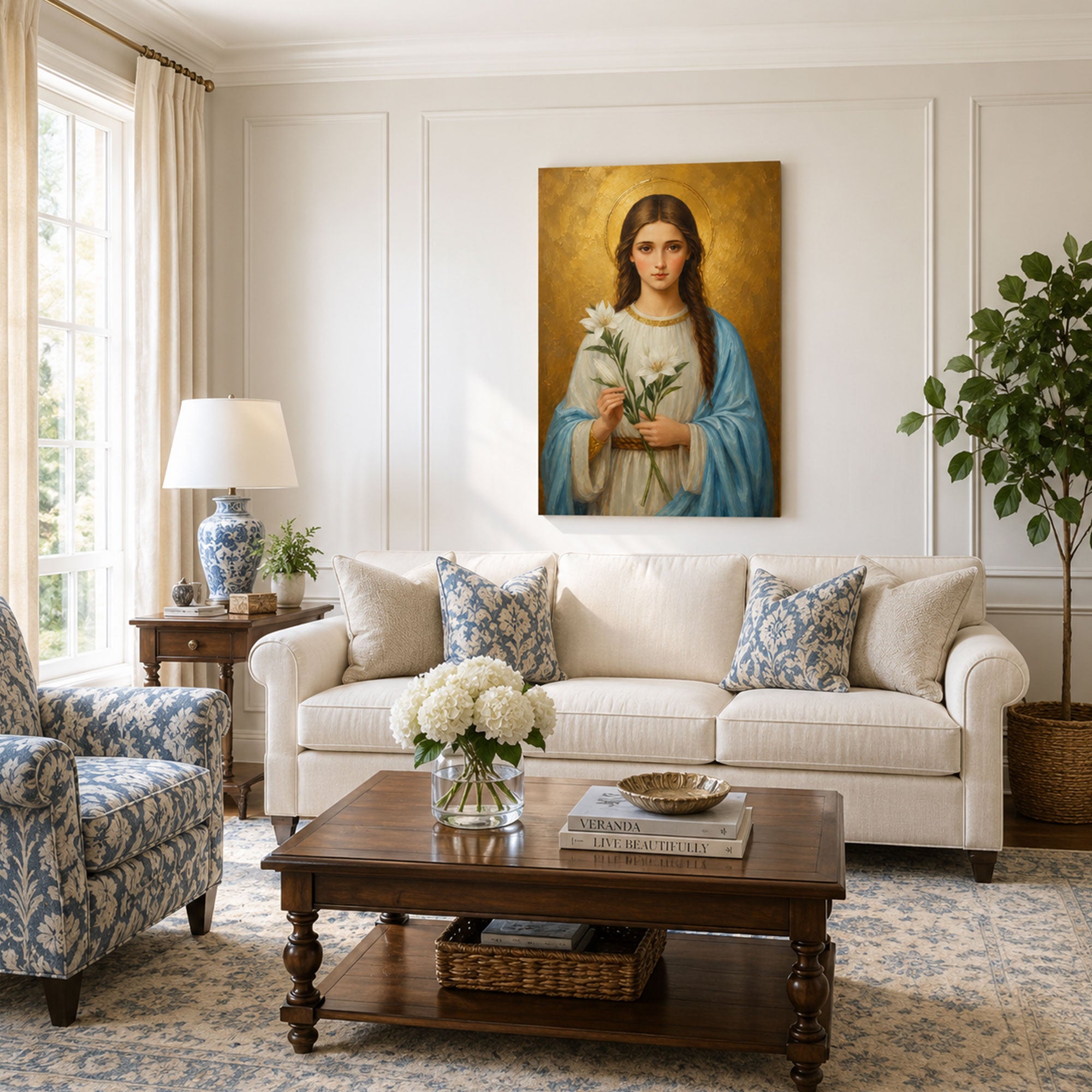 Maria Goretti Catholic Saint Canvas Print, Lily and Halo Faith Home Decor