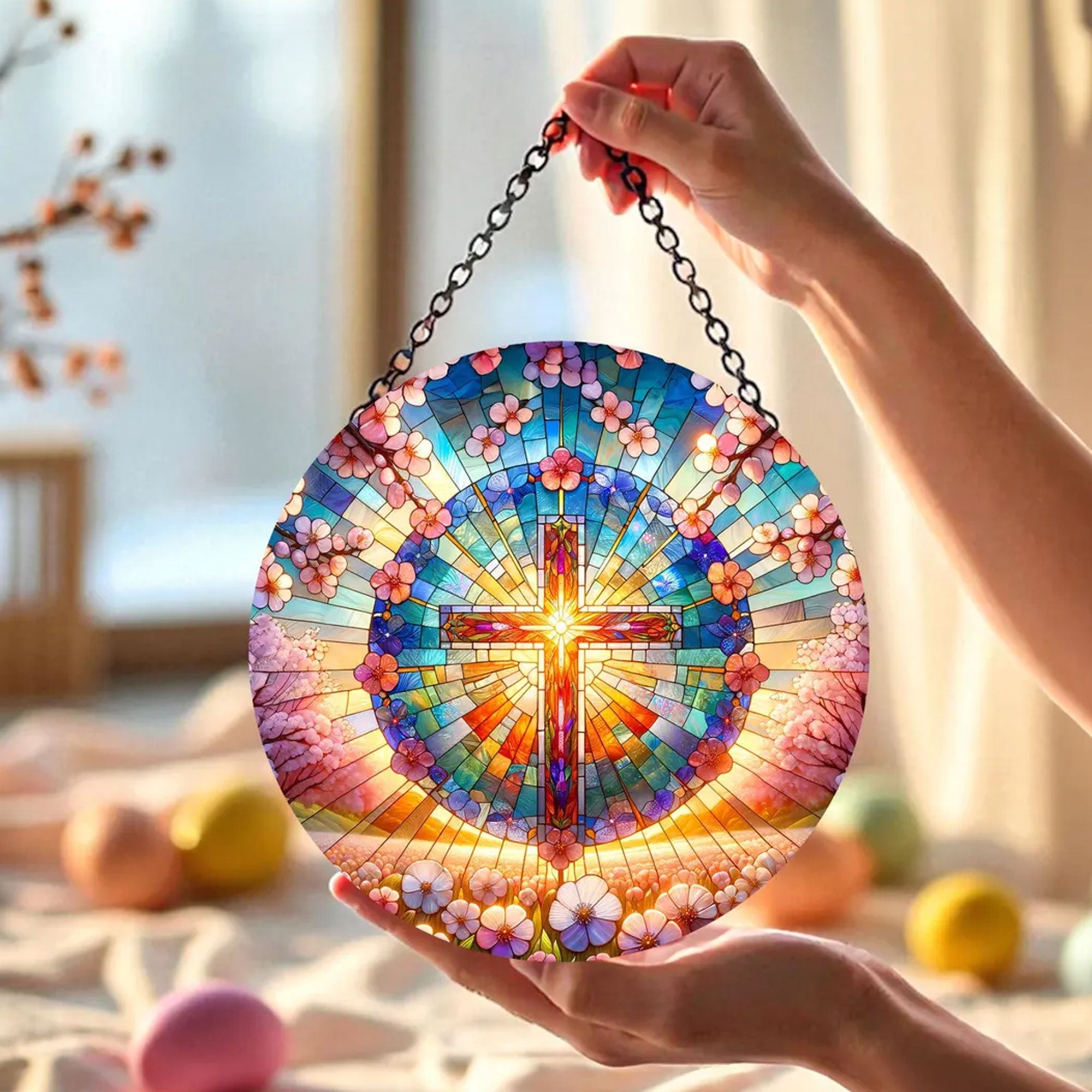 Stained Glass Cross Suncatcher, Christian Window Hanging Decor, Religious Home Decor, Faith Gift, Spiritual Art