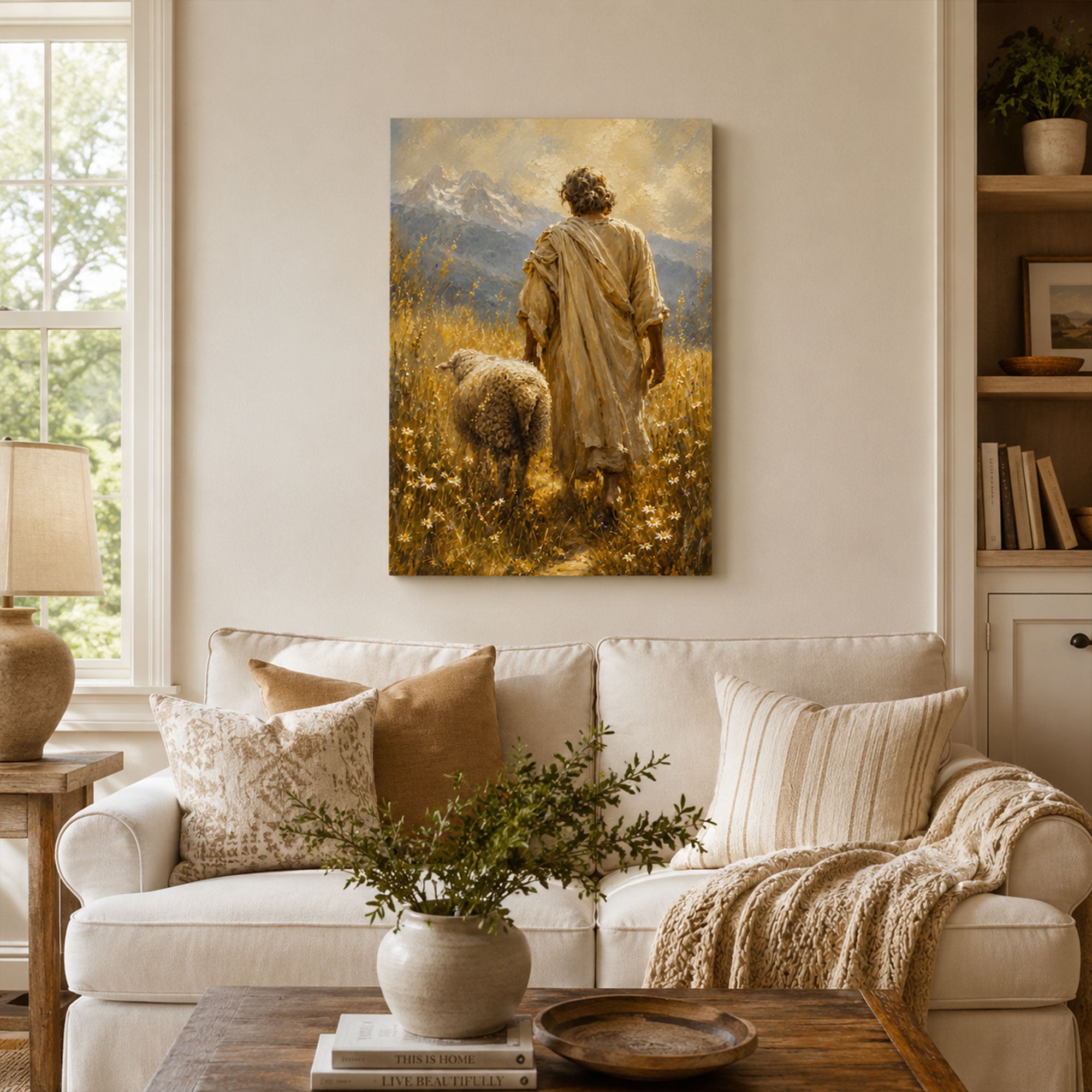 Good Shepherd Jesus Canvas Print, Jesus with Lamb Christian Wall Art, Faith Home Decor Gift