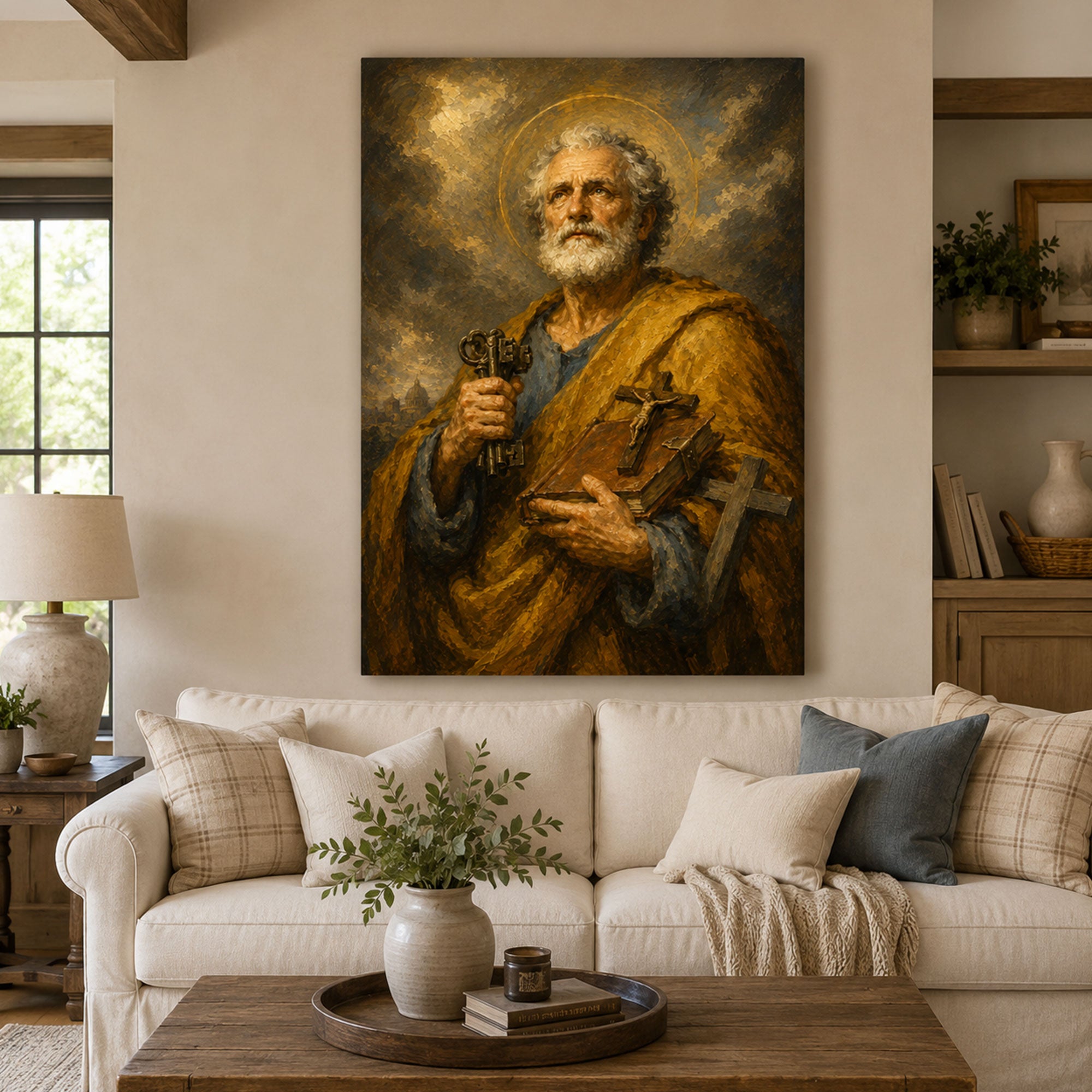 Saint Peter with Keys Canvas Print, Catholic Apostle Wall Art, Faith Home Decor Gift