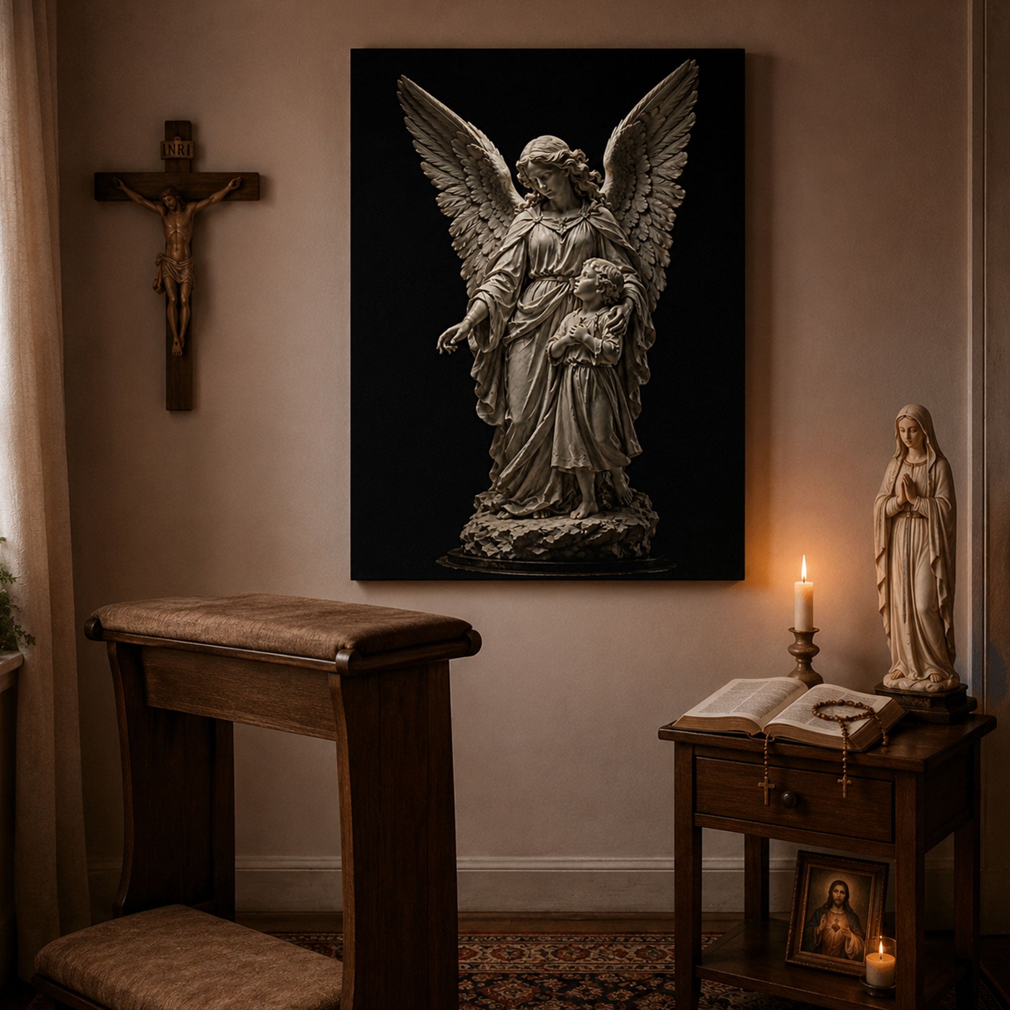 Guardian Angel Canvas Print, Angel Protecting Child Christian Wall Art