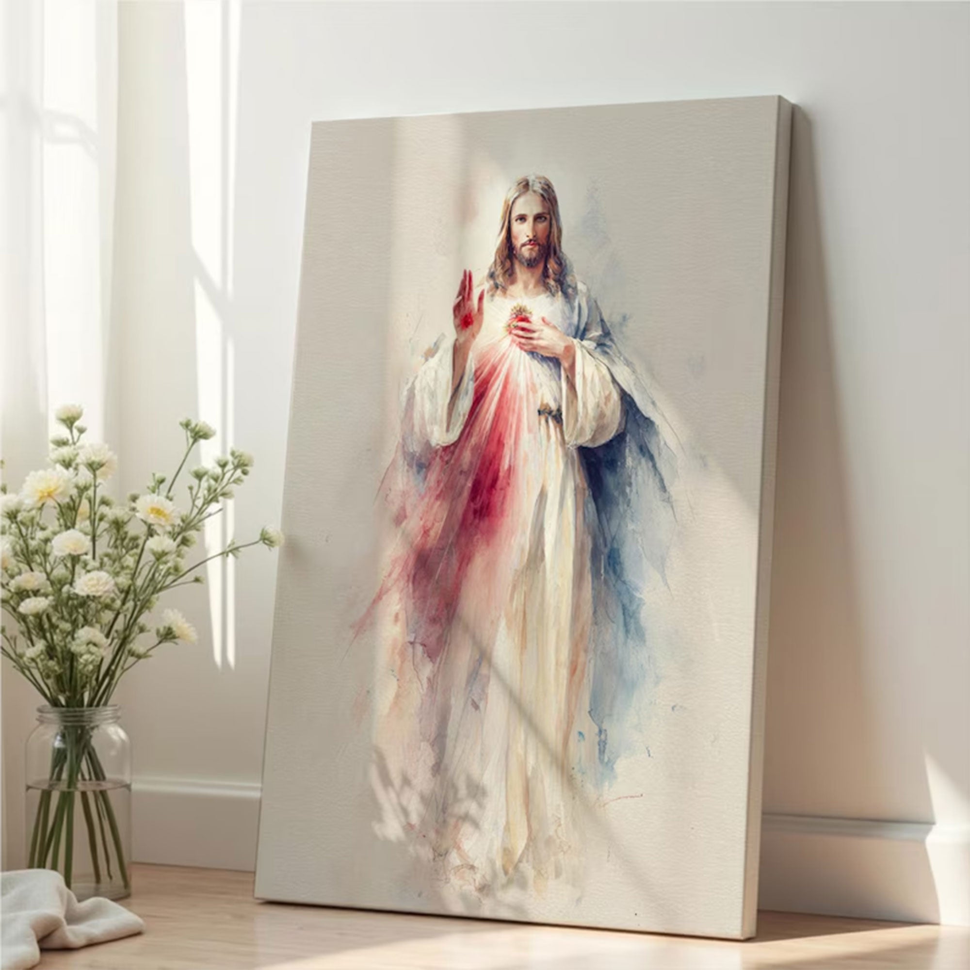 Divine Mercy Jesus Canvas Wall Decor, Christian Art Print, Catholic Gift, Sacred Jesus Painting