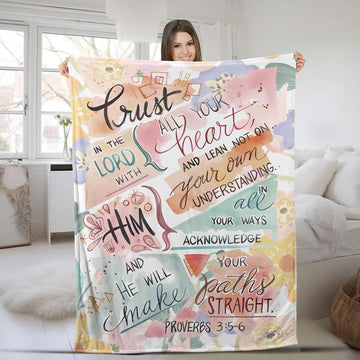 Christian Fleece Blanket, Proverbs 3:5-6 Bible Verse Throw, Religious Christening Gift, Home Decor, Girl Nursery Blanket, Cozy Faith Gift Idea