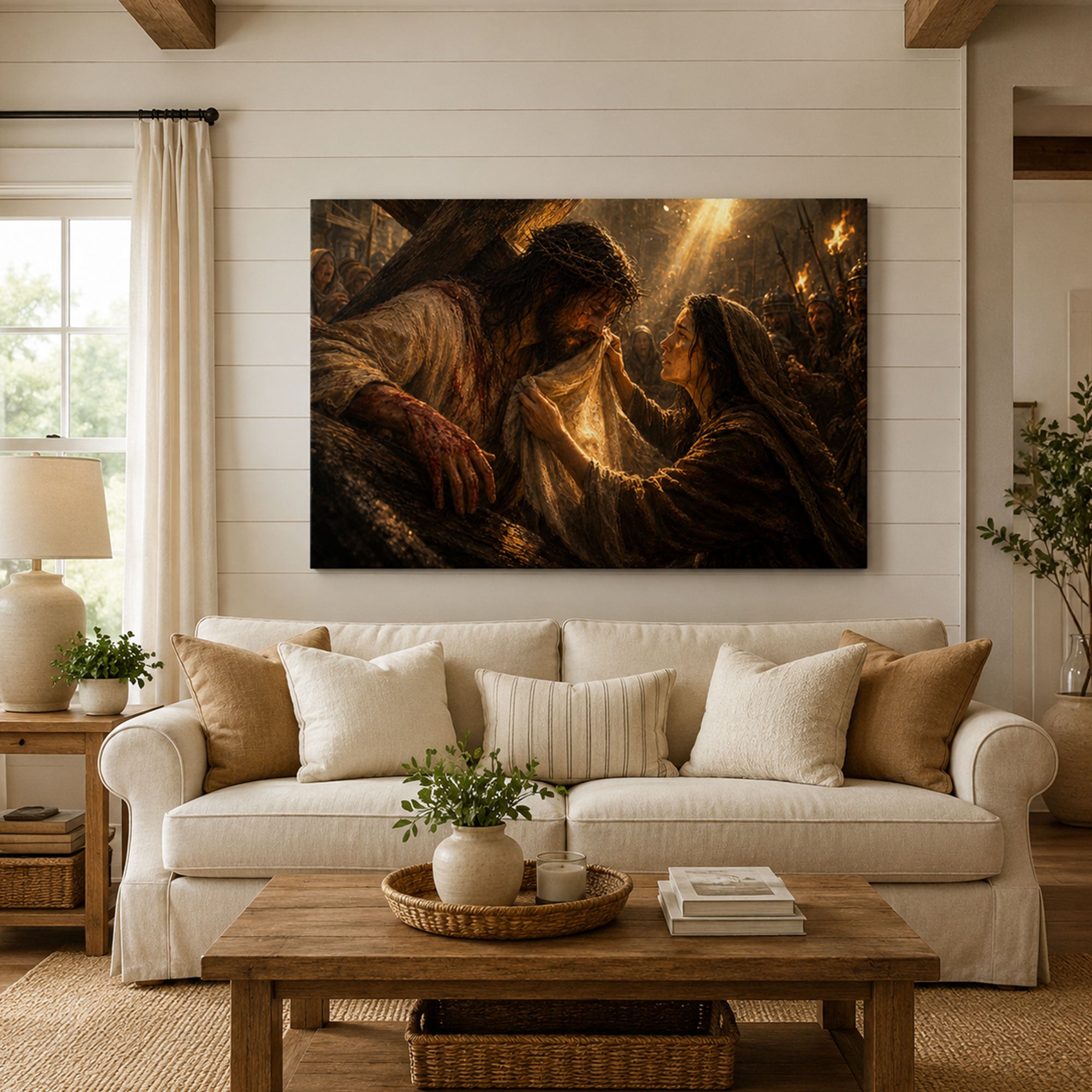 Jesus Carrying the Cross Canvas Print, Veronica Veil Catholic Wall Art, Passion of Christ Home Decor Gift