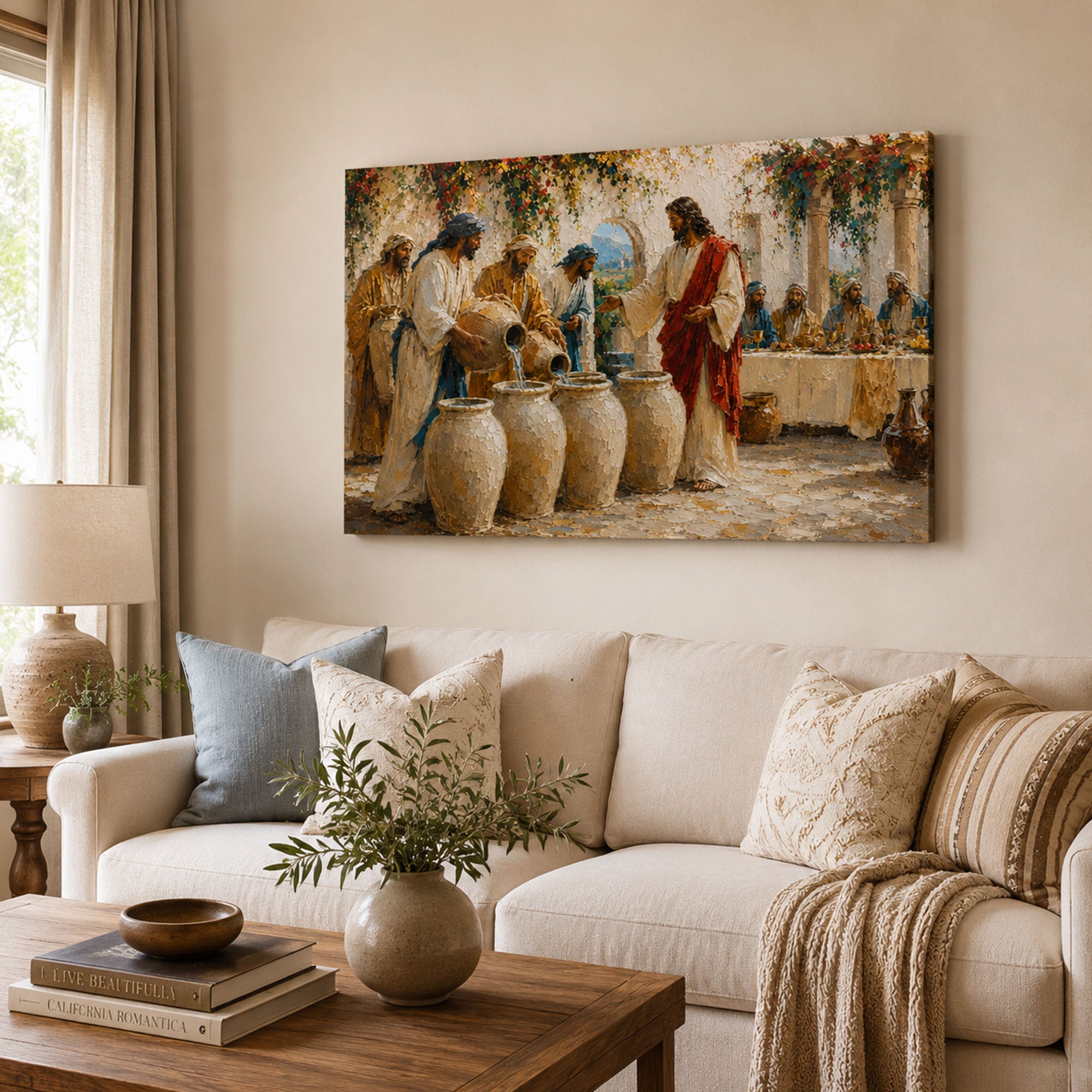 Wedding at Cana Canvas Print, Jesus Water into Wine Christian Wall Art, Bible Story Home Decor Gift