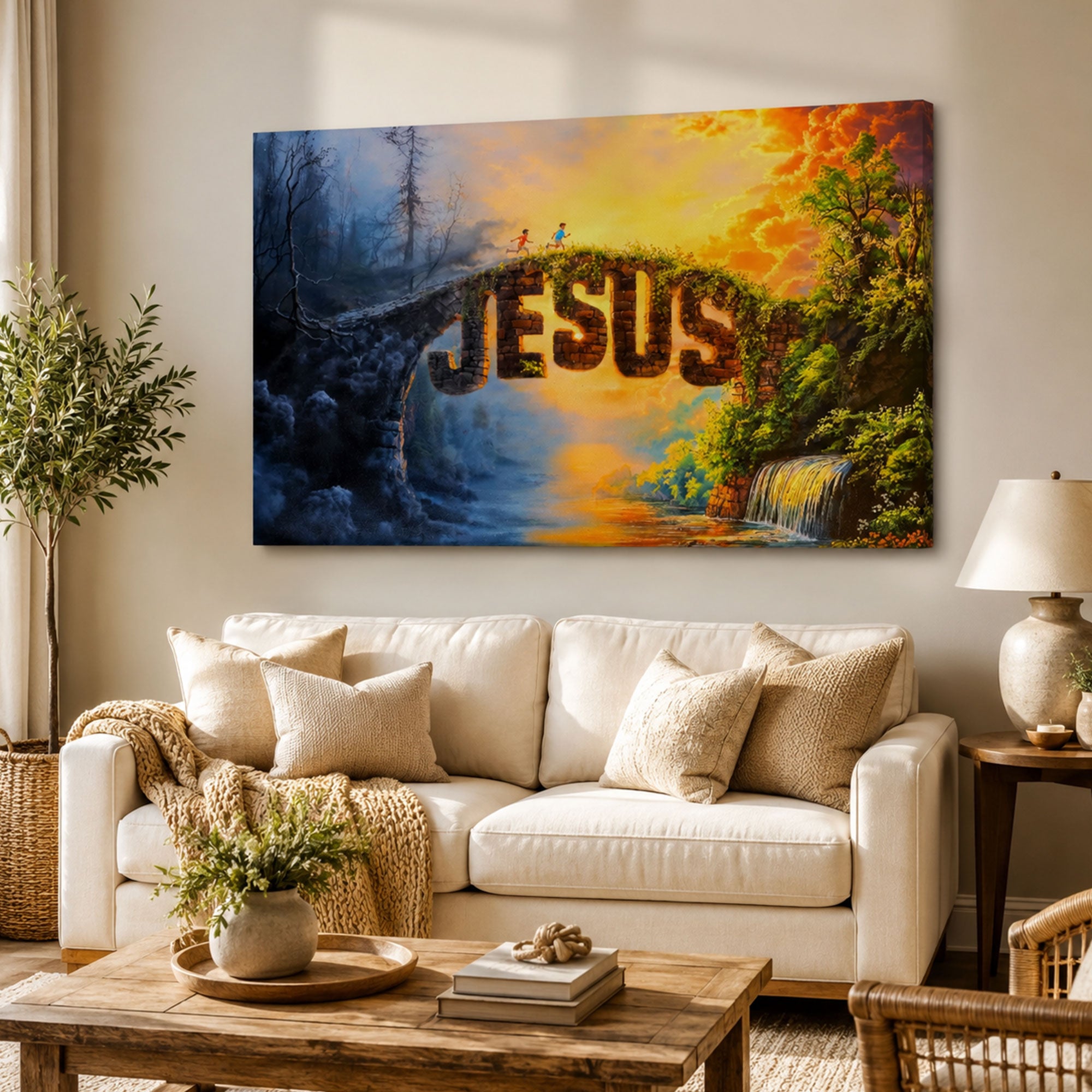 “The Bridge of Salvation” John 14:6 Canvas Print, Jesus Is the Way Christian Wall Art, Faith Inspired Religious Decor