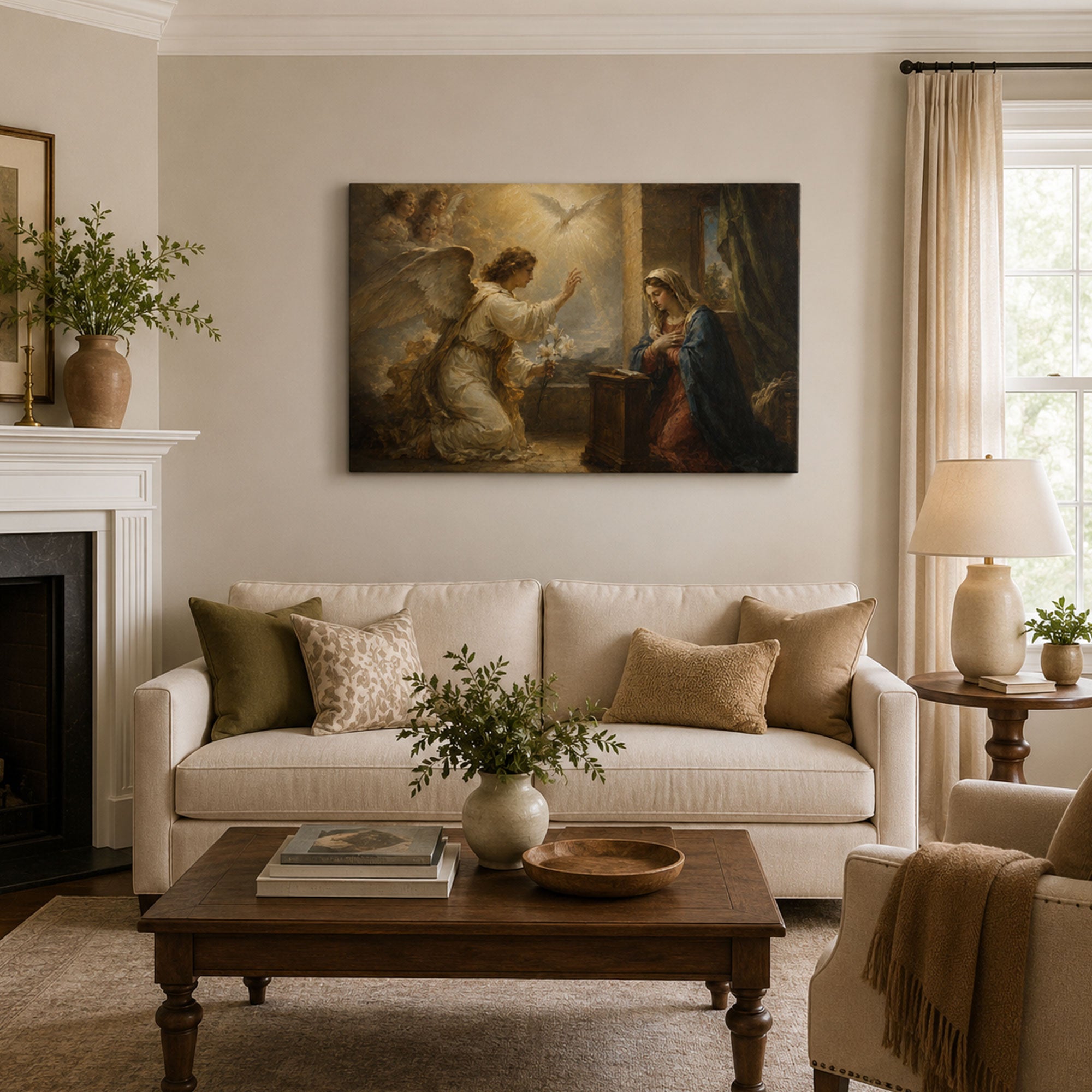 The Annunciation Canvas Print, Angel Gabriel and Virgin Mary Catholic Wall Art
