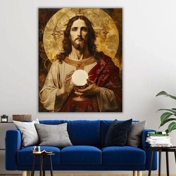 Jesus The Eucharist Canvas Print, Christian Catholic Wall Art, Sacred Heart Holy Communion Faith Decor