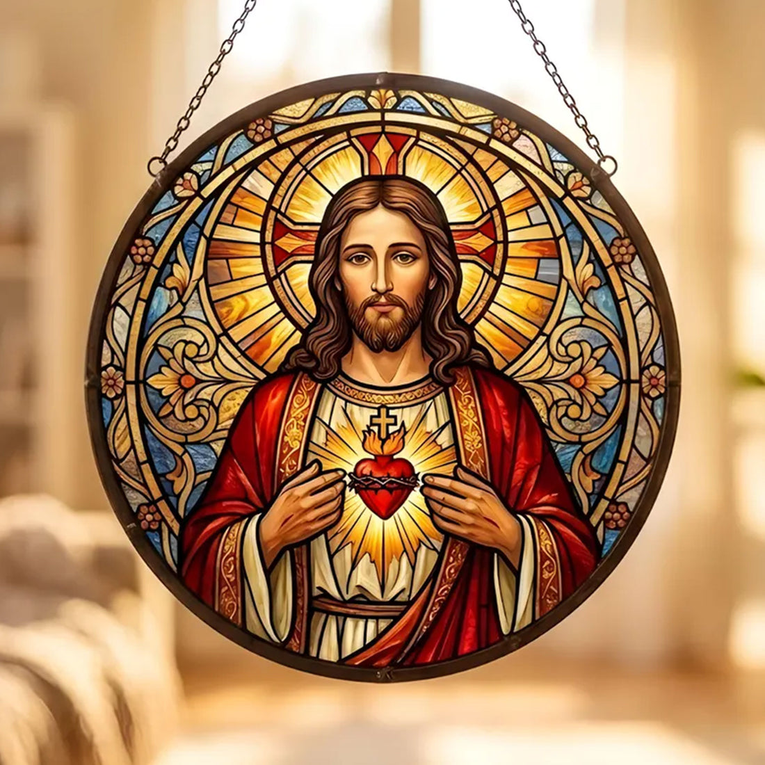 Sacred Heart of Jesus Suncatcher, Catholic Window Hanging, Christian Home Decor Gift