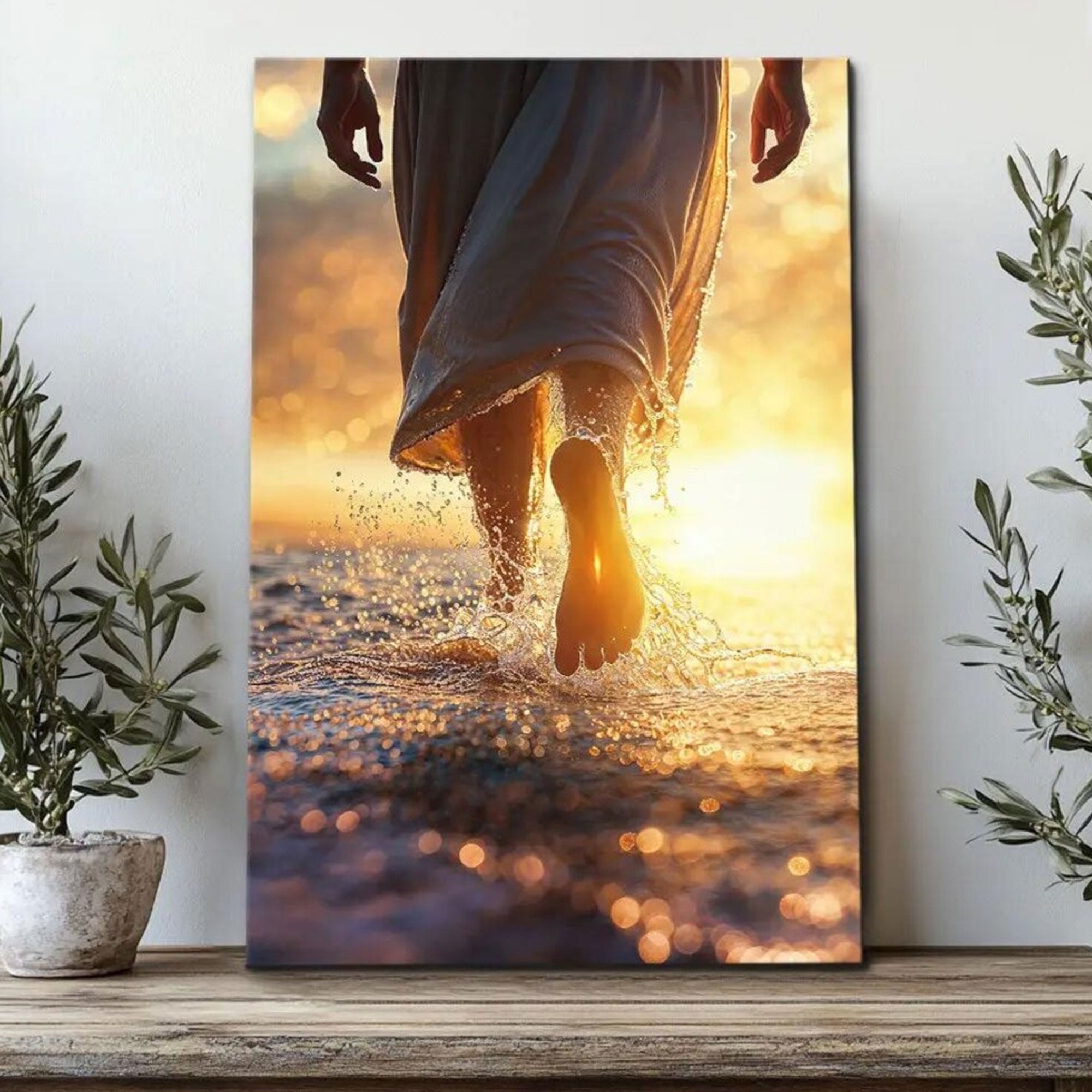 Jesus Christ Walking on Water Canvas Print, Inspirational Christian Wall Art, Biblical Faith Decor for Home and Church