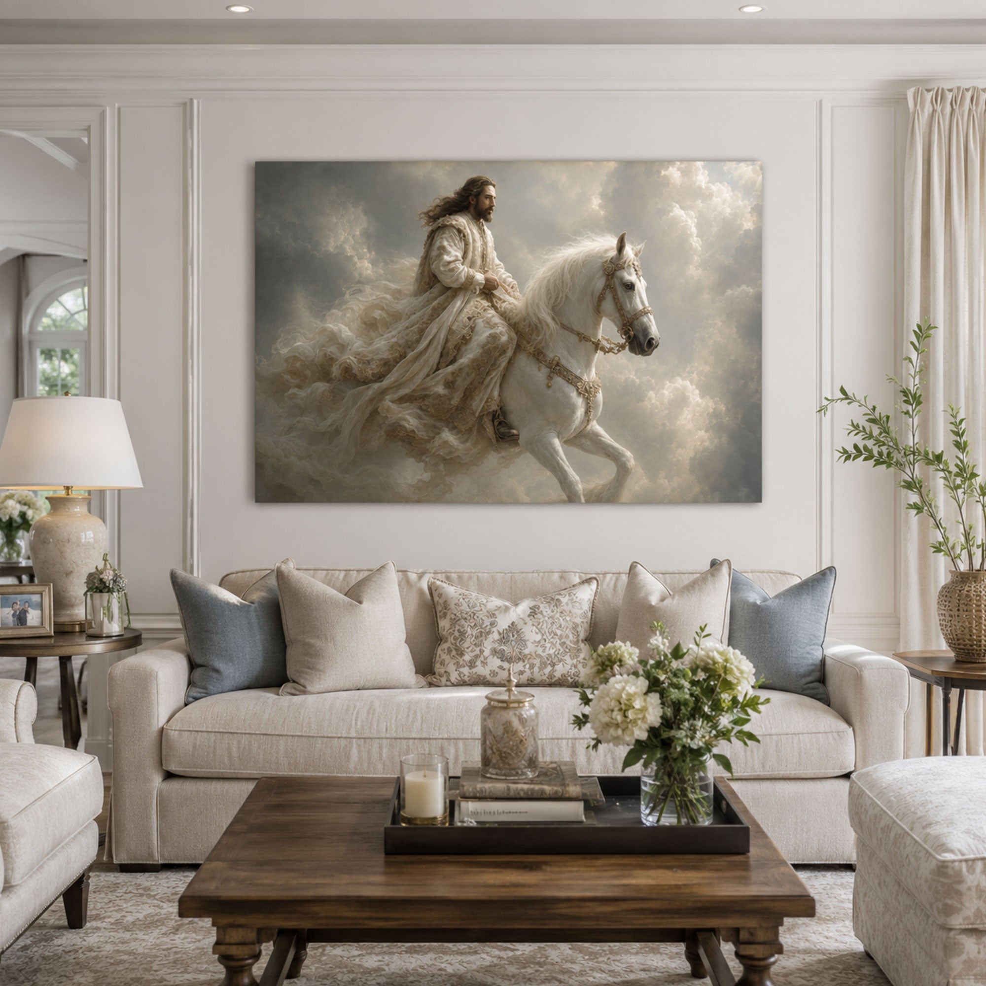Jesus Riding the White Horse Canvas Print, Second Coming Christian Art
