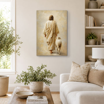 Jesus Walking with a Lamb Canvas Print, Christian Home Decor