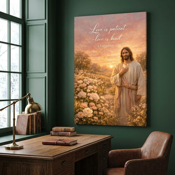 Jesus Love Is Patient Canvas Print, 1 Corinthians 13:4 Christian Wall Art, Inspirational Faith Home Decor
