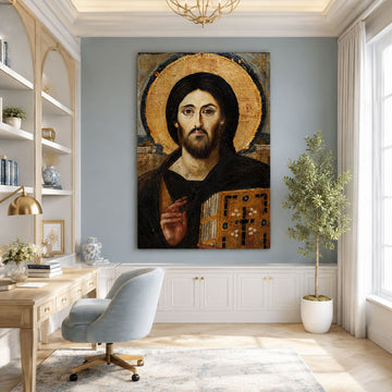 Jesus of Sinai Icon Canvas Print, Christ Pantocrator Orthodox Wall Art, Byzantine Christian Faith Decor, Ready to Hang