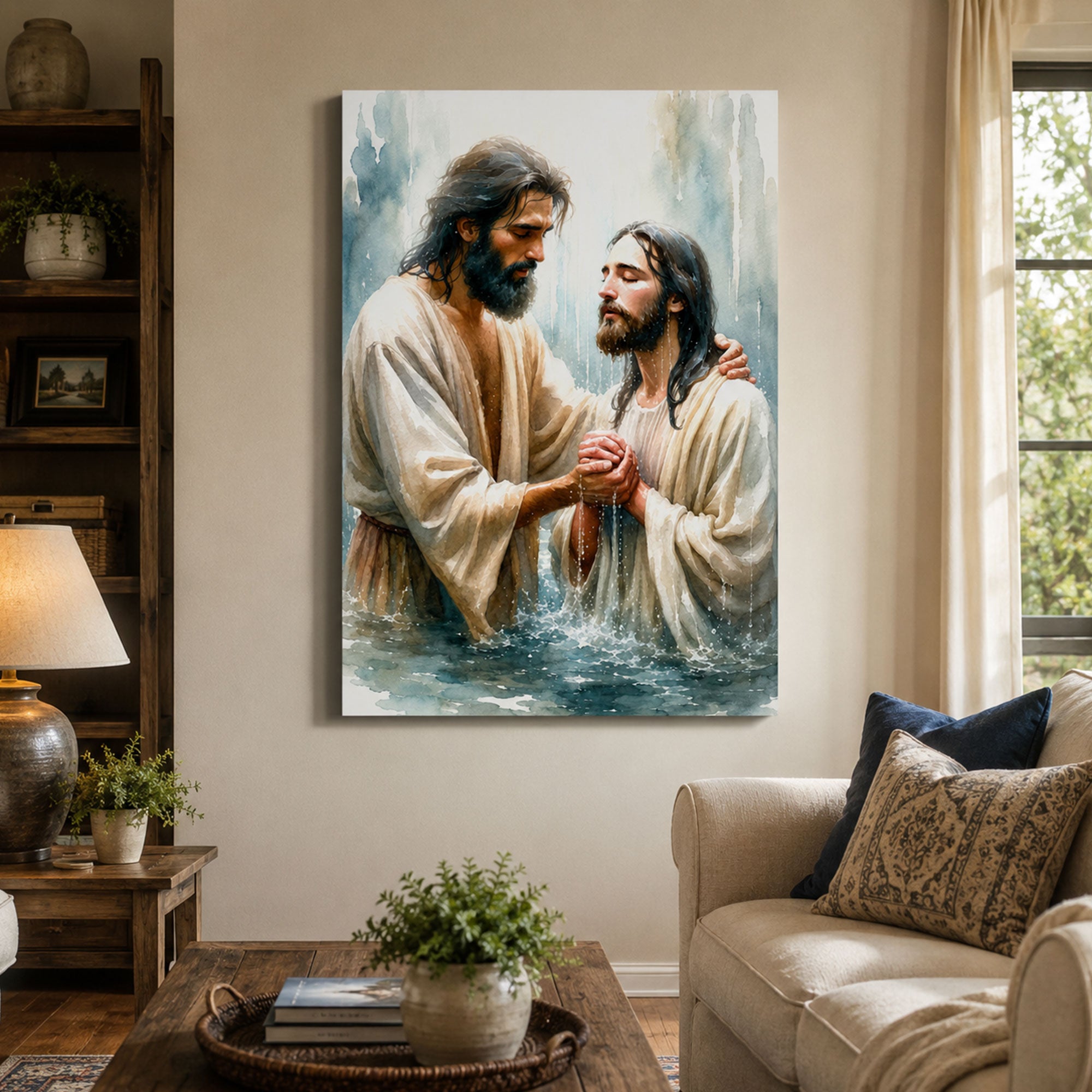 Baptism of Jesus Canvas Print, Catholic Christian Wall Art, Faith Home Decor Gift