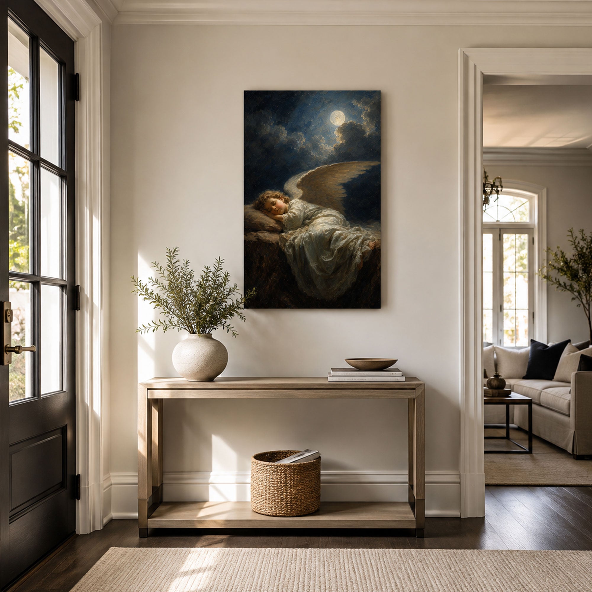 Sleeping Guardian Angel Canvas Print, Peaceful Heavenly Christian Wall Decor, Faith Gift