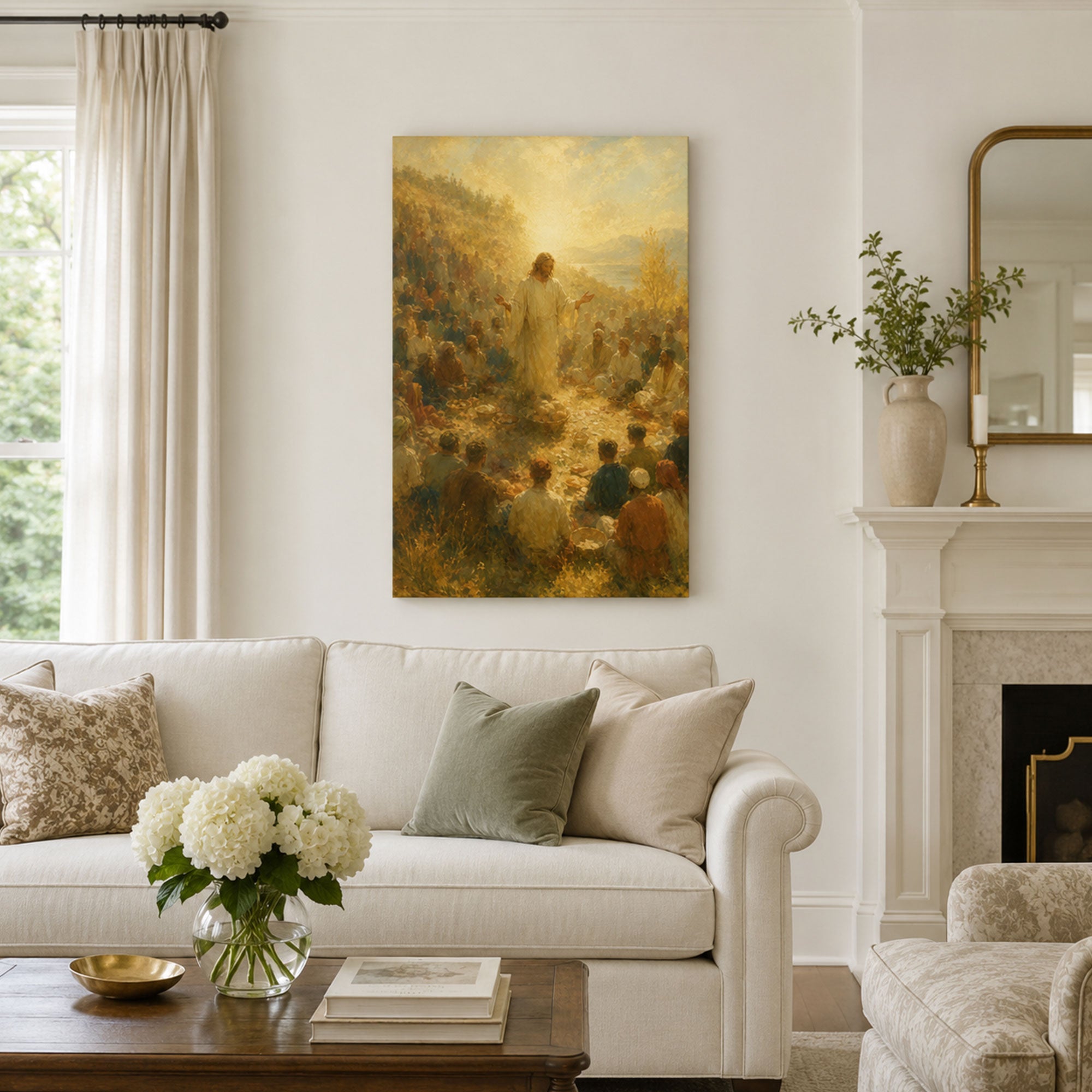 Jesus Feeding the Five Thousand Canvas Print, Christian Home Decor