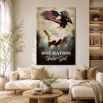 One Nation Under God Canvas Print, Patriotic Christian Wall Art, American Faith Decor, Inspirational Scripture Artwork
