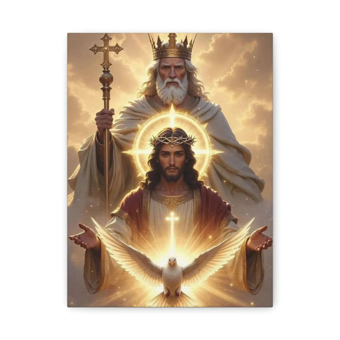 Holy Trinity Canvas Print, Christian Wall Art, God the Father Son and Holy Spirit Decor, Faith Home Decor