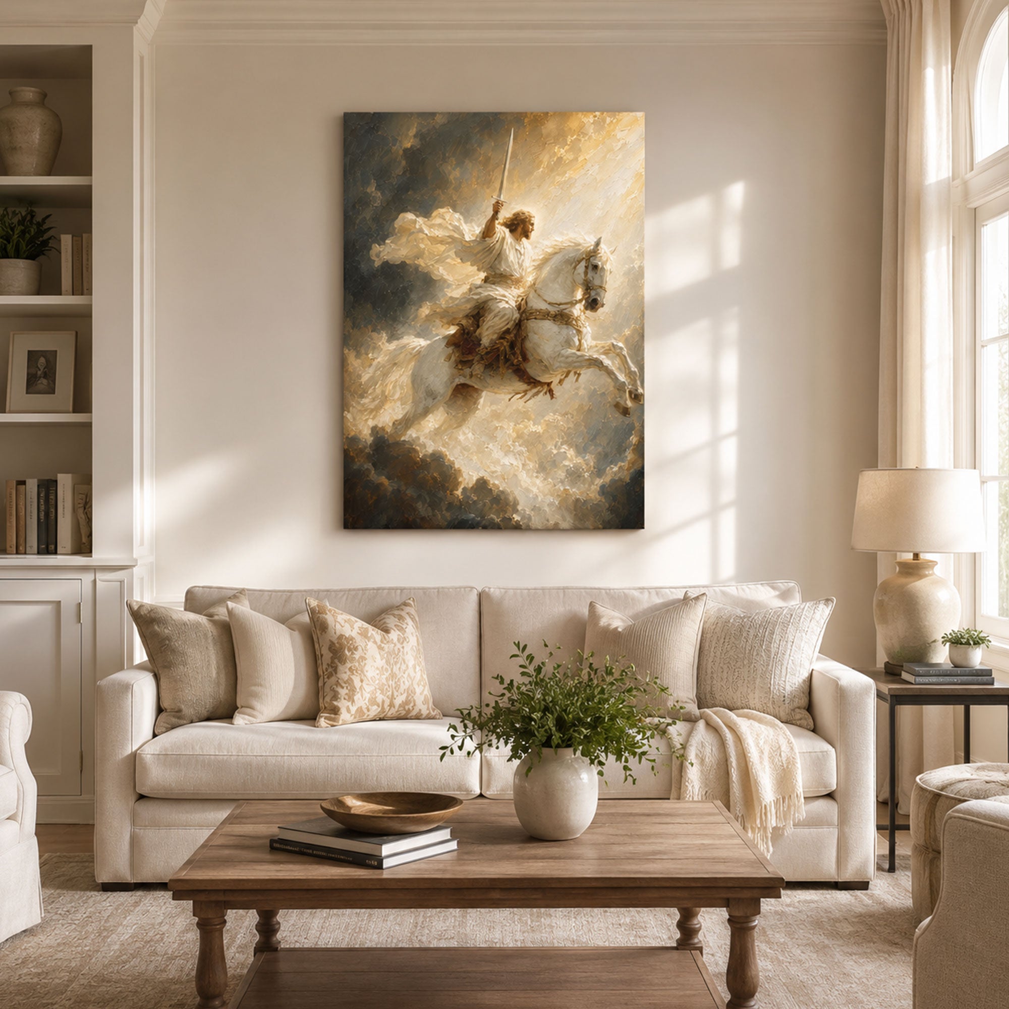 Jesus on the White Horse Canvas Print, Revelation 19:11 Second Coming Christian Wall Decor, Faith Gift