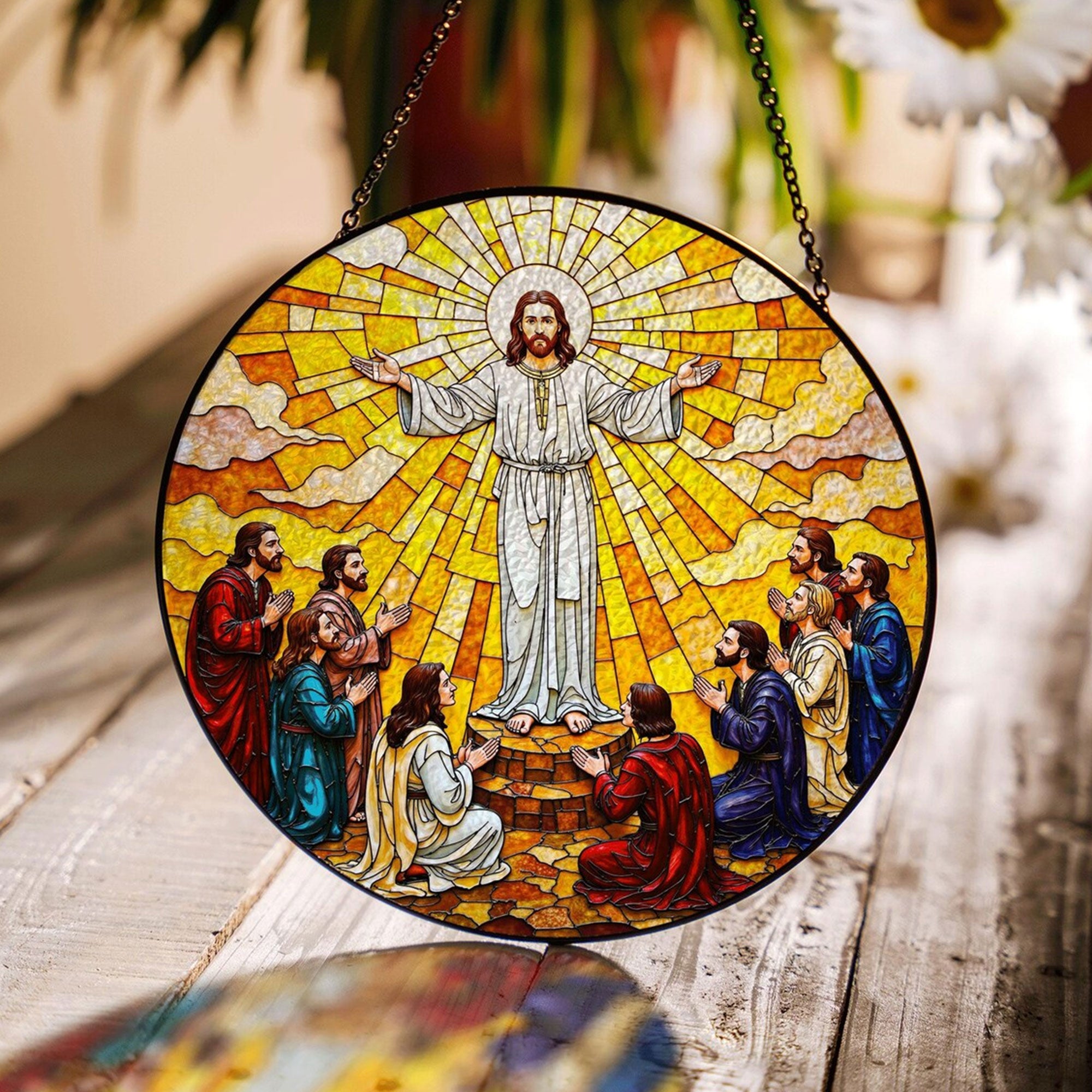 Jesus Ascension Stained Glass Suncatcher, Christian Window Hanging, Religious Home Decor Gift
