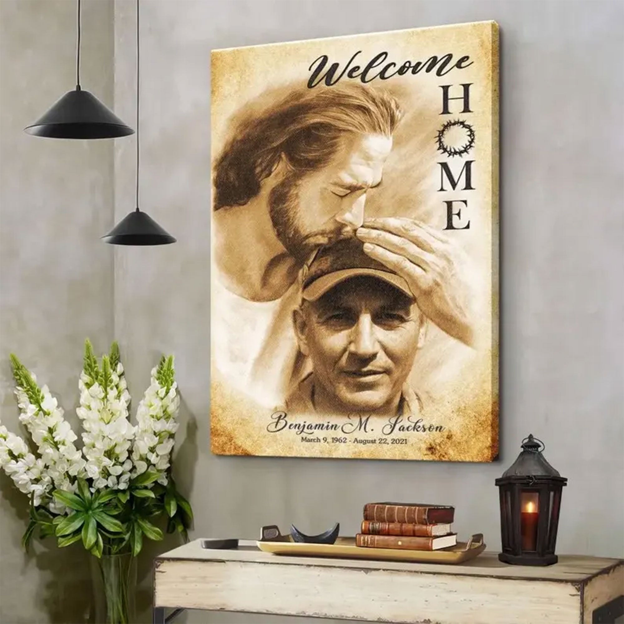 Custom Jesus Memorial Canvas , Personalized Sympathy Gift, Christian Remembrance Wall Art
