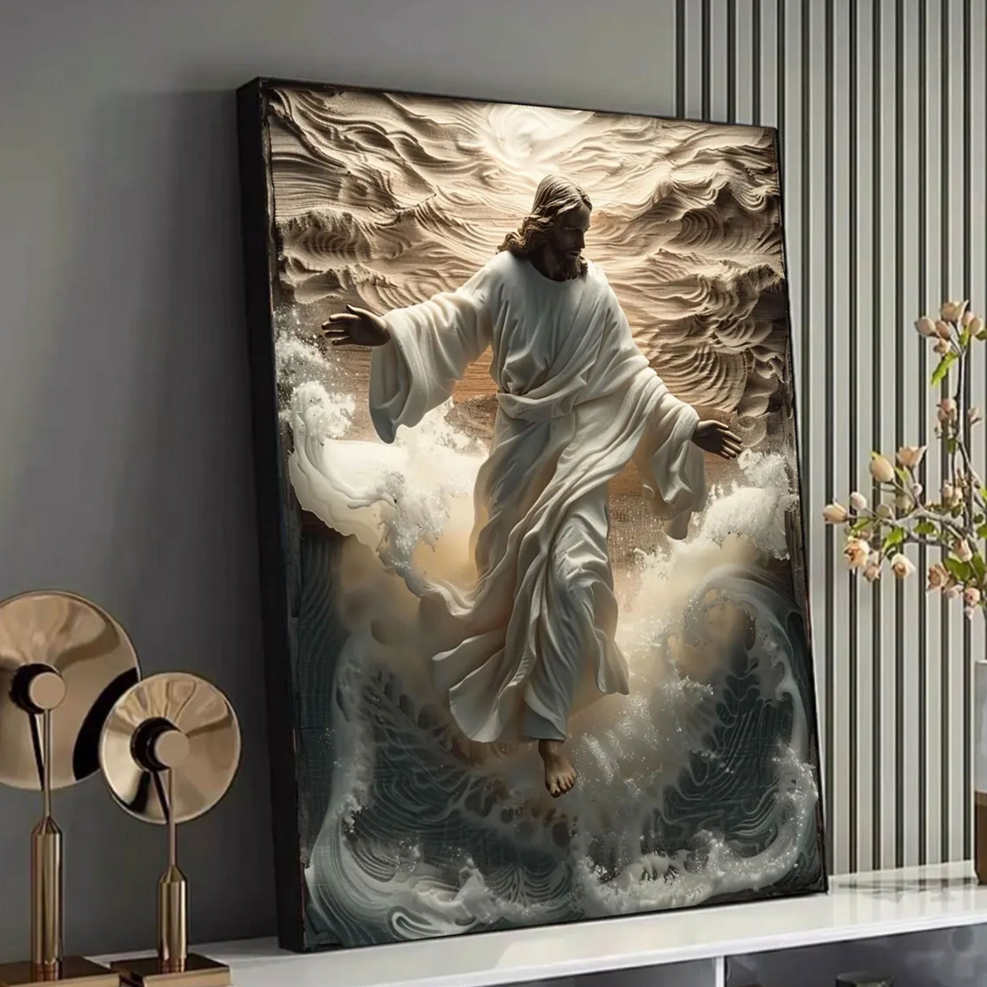 Jesus Walking on Water Canvas Print, Christian Wall Art, Biblical Scene, Spiritual Inspirational Home Decor, Religious Gift