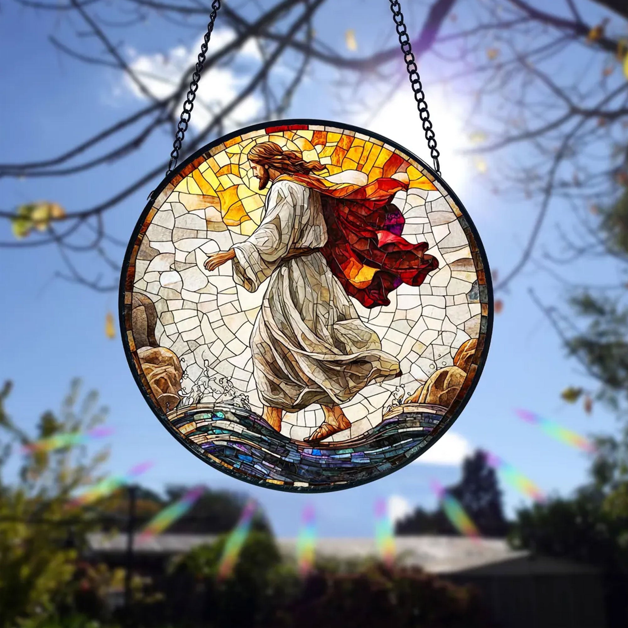 Jesus Stained Glass Suncatcher, Christian Window Hanging Decor, Religious Faith Gift, Spiritual Home Ornament