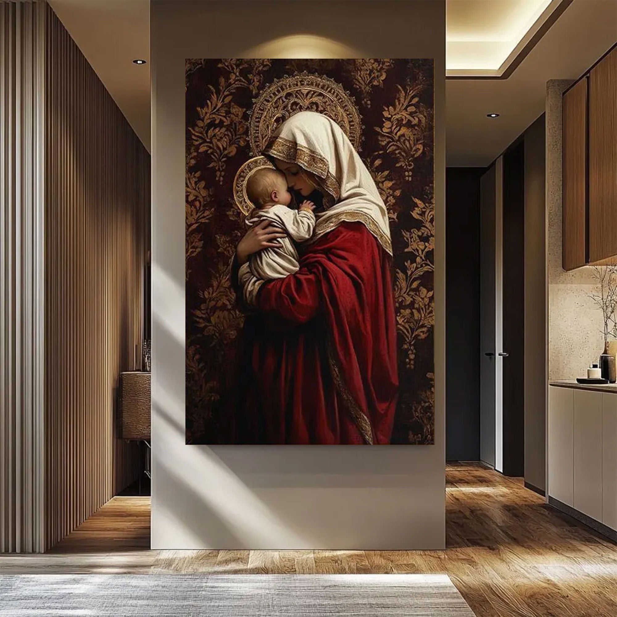 Virgin Mary and Child Canvas Wall Art, Sacred Catholic Decor, Mother Mary Religious Artwork