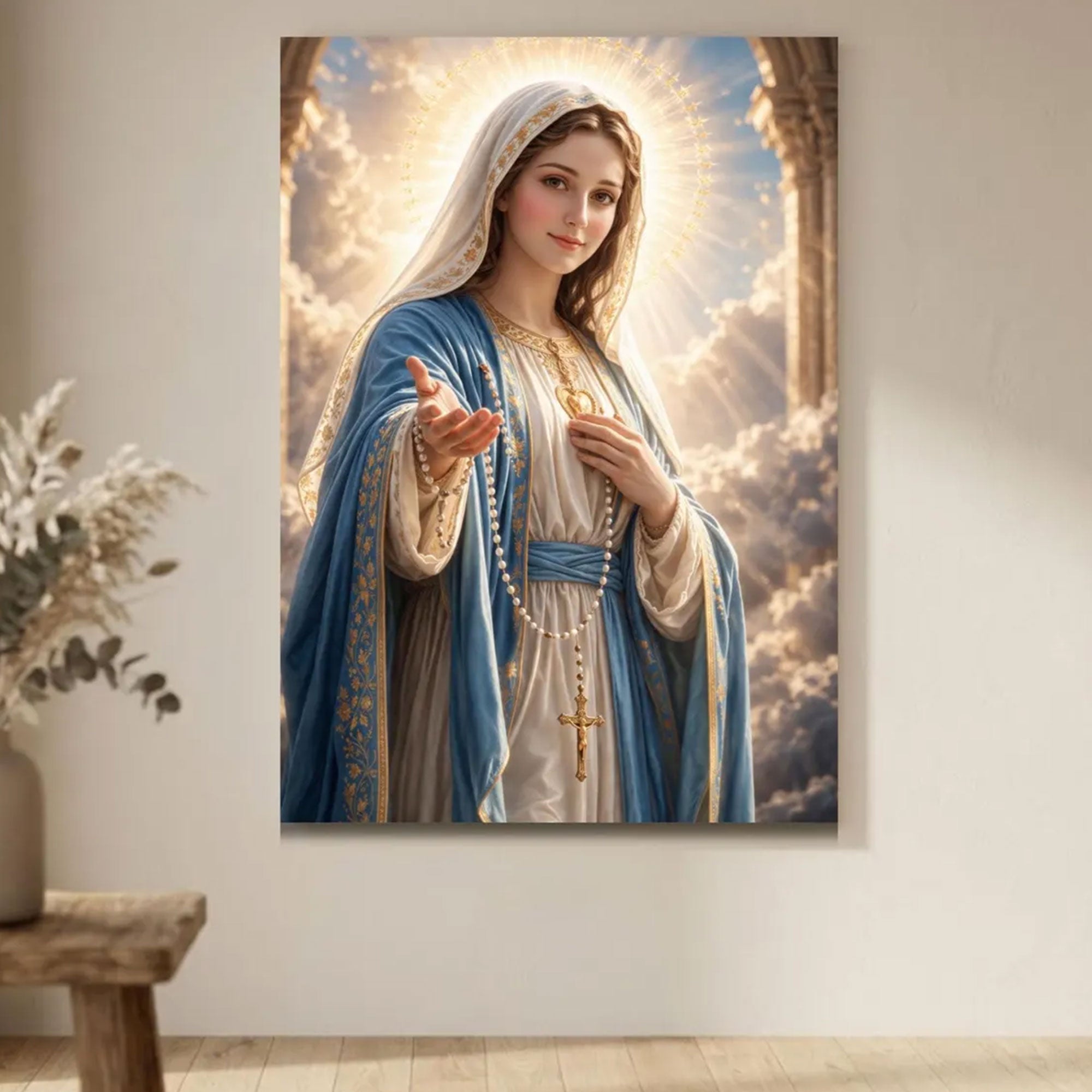 Our Lady of Grace Canvas Print, Virgin Mary Christian Wall Art, Heavenly Catholic Faith Decor, Inspirational Spiritual Artwork