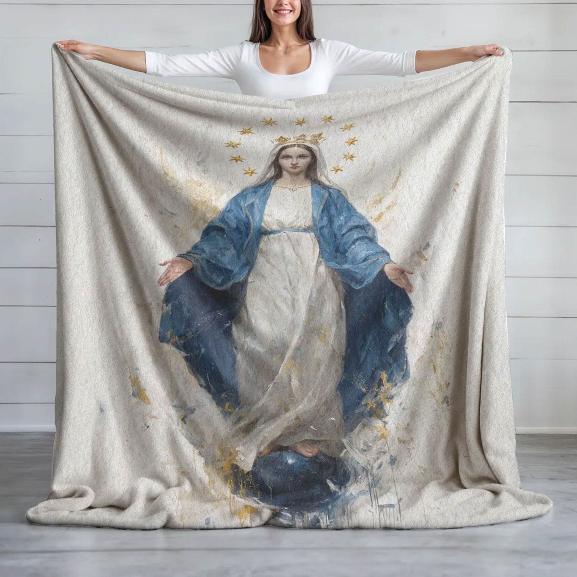 Virgin Mary Fleece Blanket, Blessed Mother Throw, Christian Faith Decor, Religious Blanket, Catholic Gift Idea