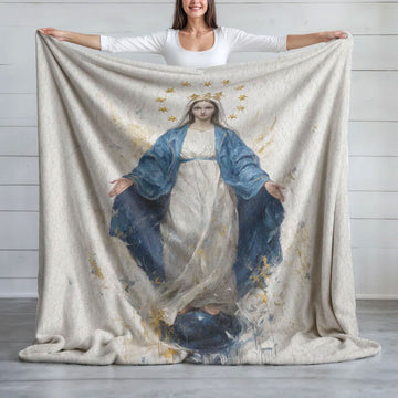 Virgin Mary Fleece Blanket, Blessed Mother Throw, Christian Faith Decor, Religious Blanket, Catholic Gift Idea