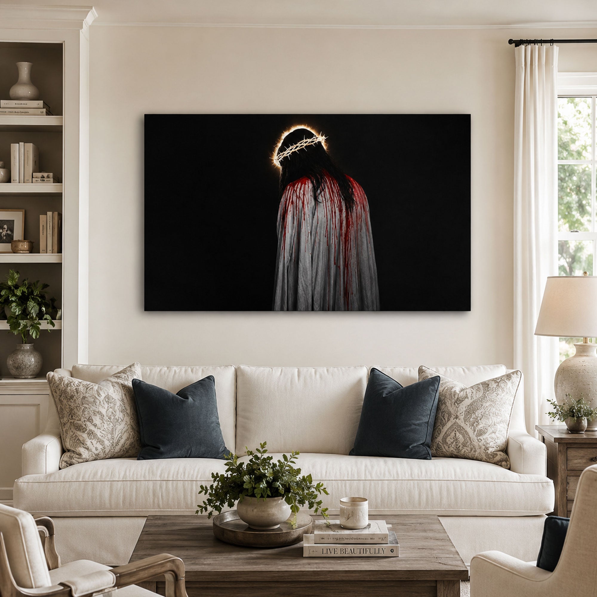 Passion of Christ Canvas Print, Crown of Thorns Jesus Wall Art, Precious Blood Christian Home Decor Gift