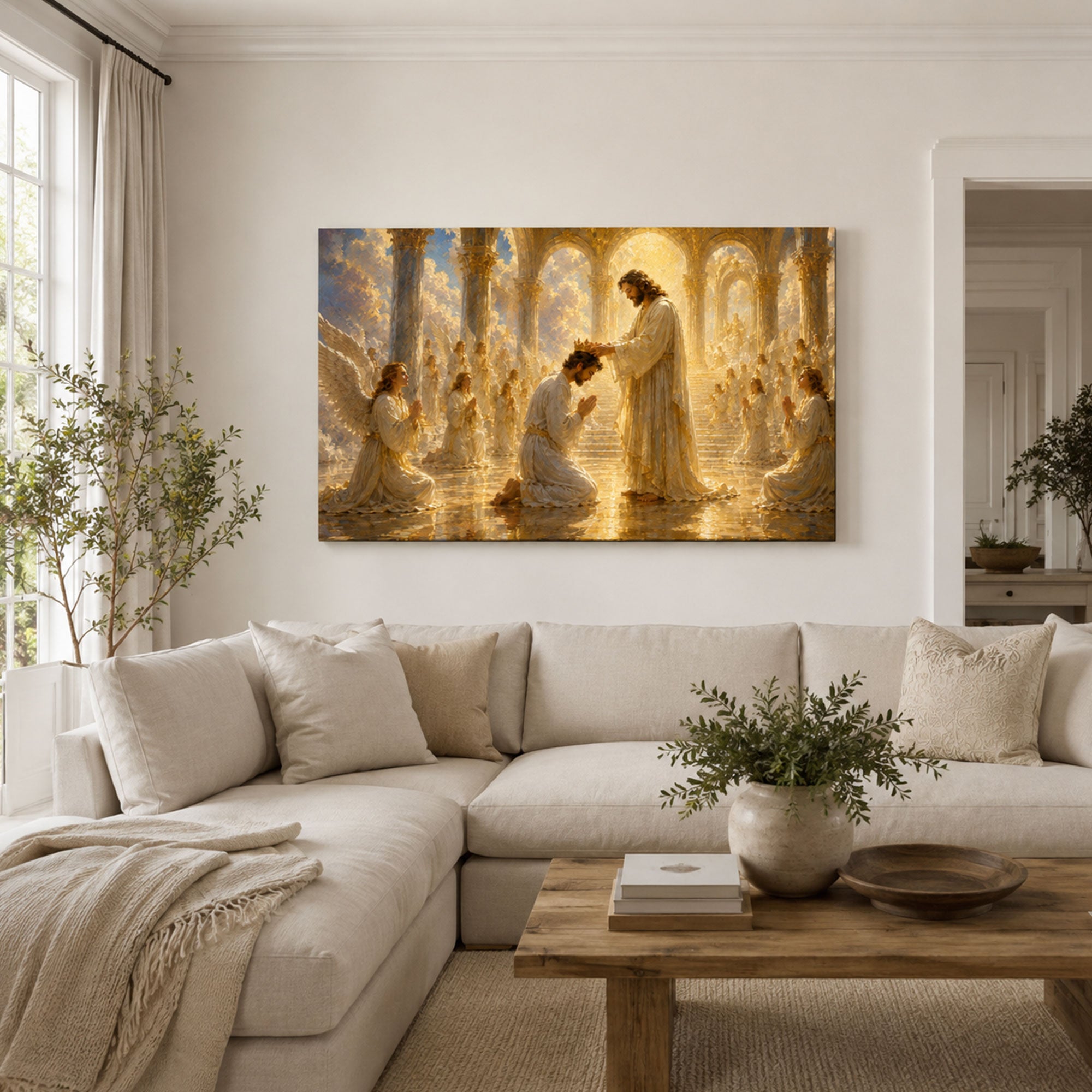 Jesus Crowning the Faithful Canvas Print, Crown of Life Christian Wall Decor, Faith Gift