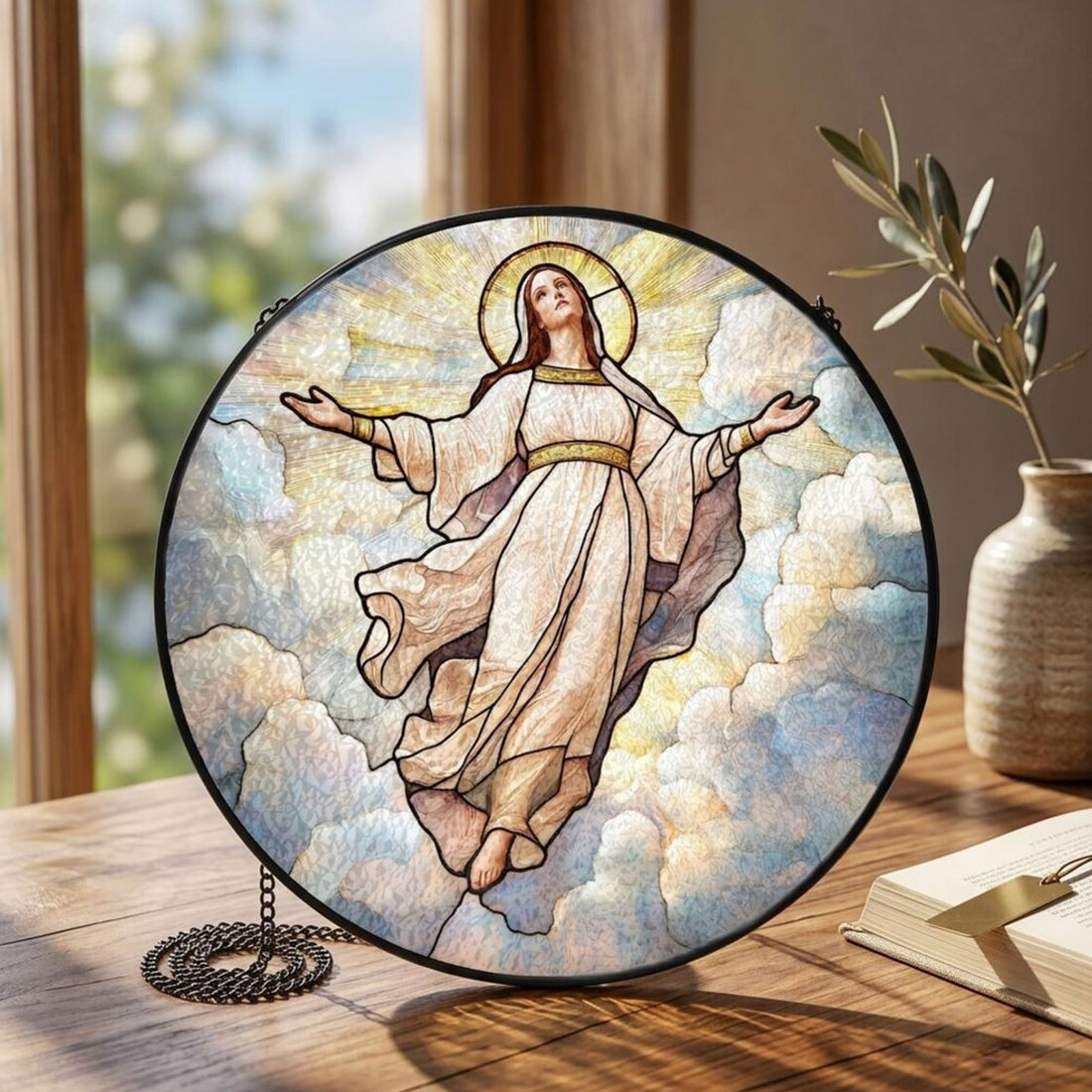 Virgin Mary in Heaven Suncatcher, Christian Window Hanging, Religious Gift for Women