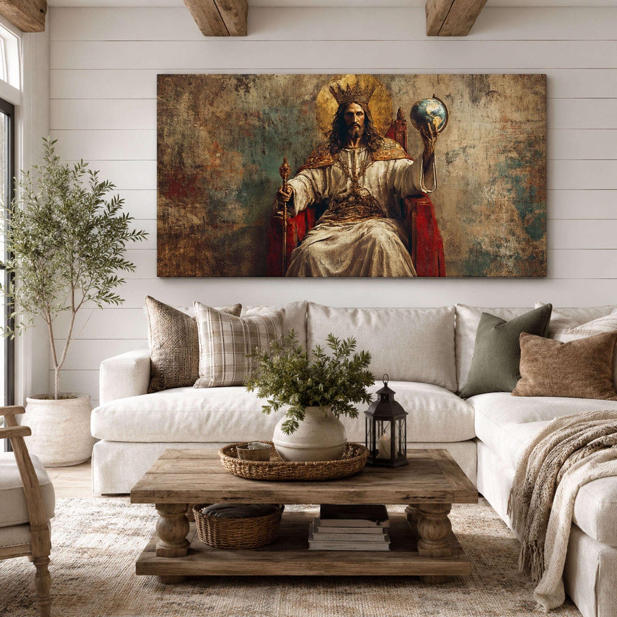 Christ the King Enthroned Renaissance Style Canvas Print Redeemer Ruler of the World Large Christian Wall Art