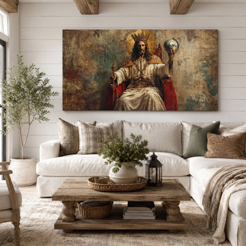 Christ the King Enthroned Renaissance Style Canvas Print Redeemer Ruler of the World Large Christian Wall Art