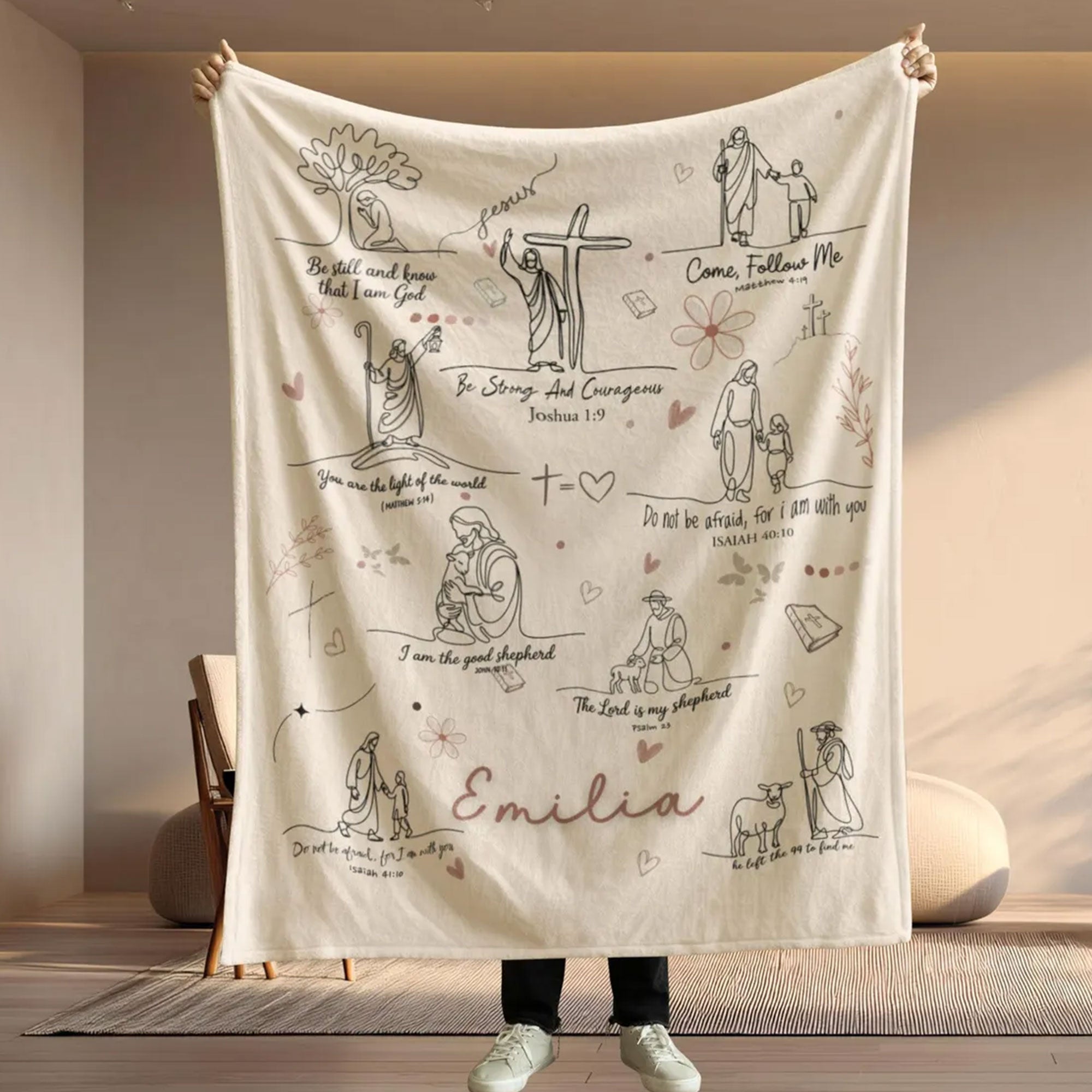 Personalized Christian Throw Blanket, Custom Name Jesus Blanket, Bible Verse Home Decor Gift, Gift for Her, Mom, Pastor, Baptism, Easter