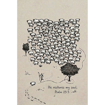 Psalm 23:3 Shepherd Canvas Print, He Restores My Soul Wall Art, Christian Sheep Illustration, Minimal Faith Decor
