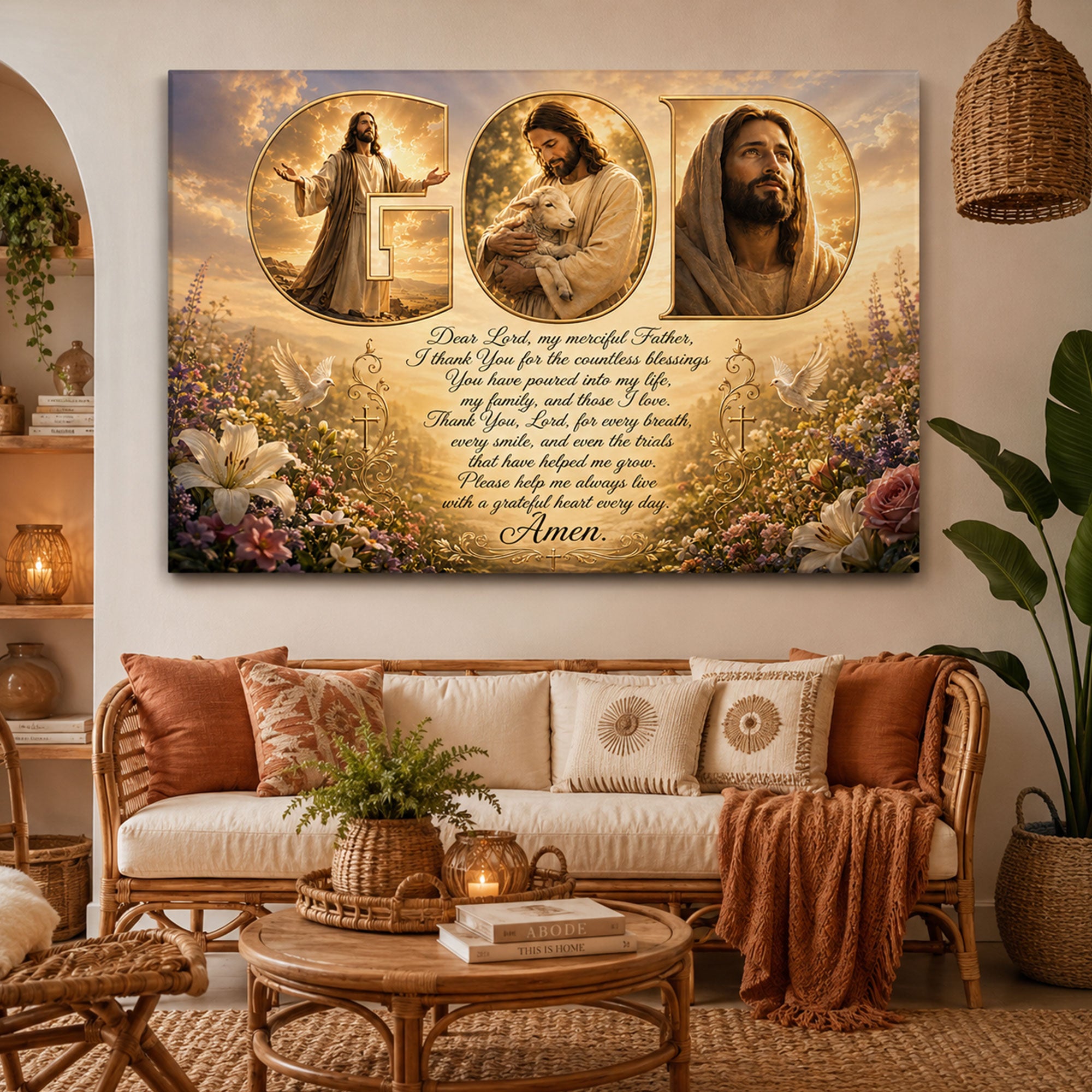 God Blessings Christian Canvas Print, Jesus Faith Wall Art, Inspirational Prayer Home Decor