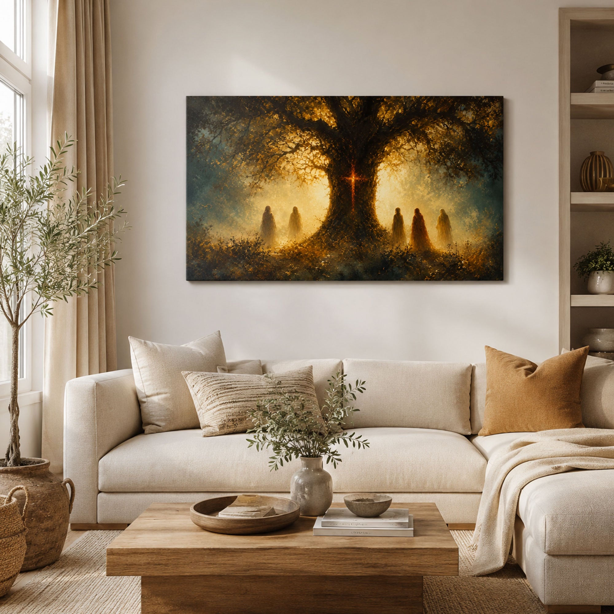 Tree of Life Cross Canvas Print, Rooted in Christ Christian Wall Decor, Faith Gift for Home
