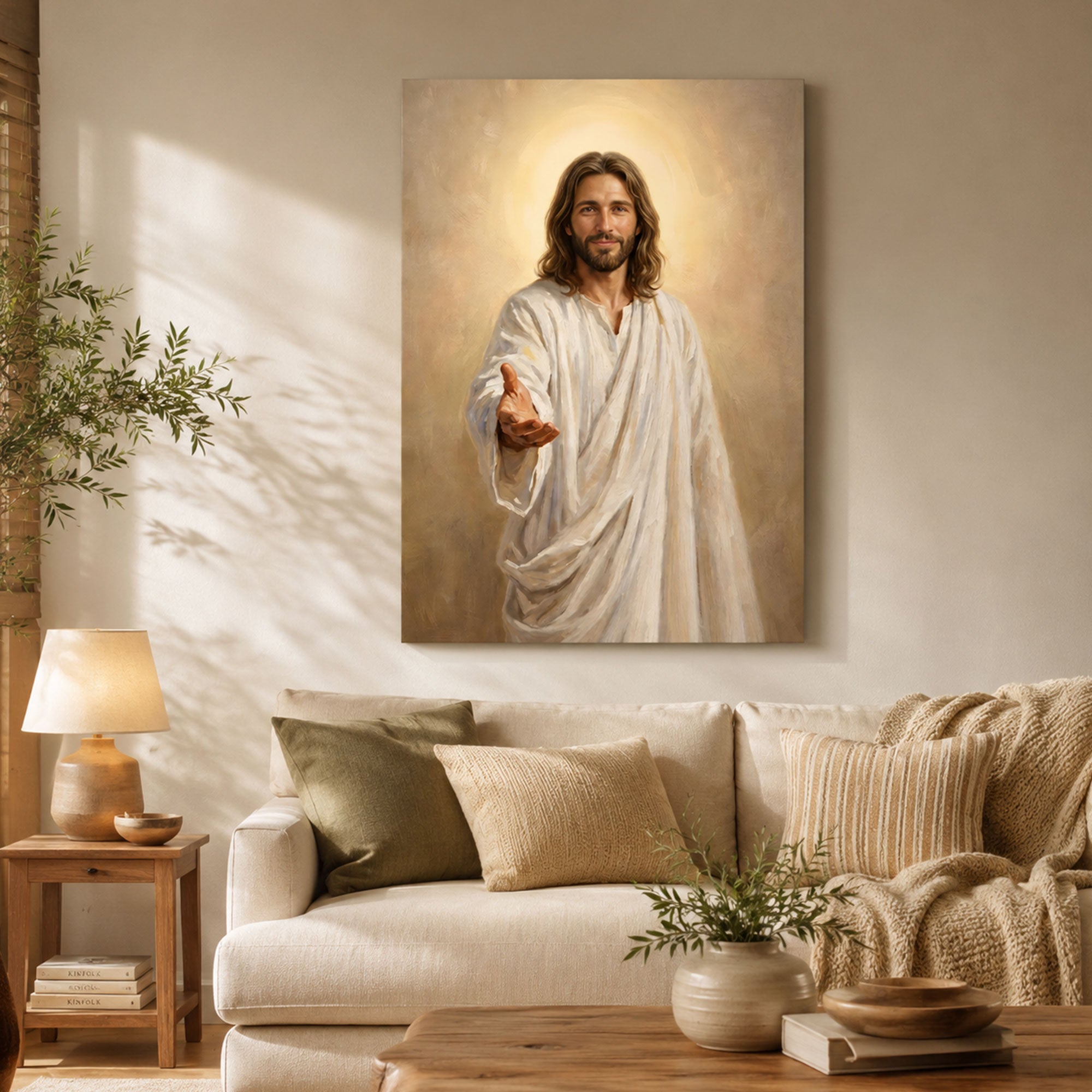 Jesus Reaching Out Canvas Print, Come to Me Christian Wall Art, Peaceful Faith Home Decor