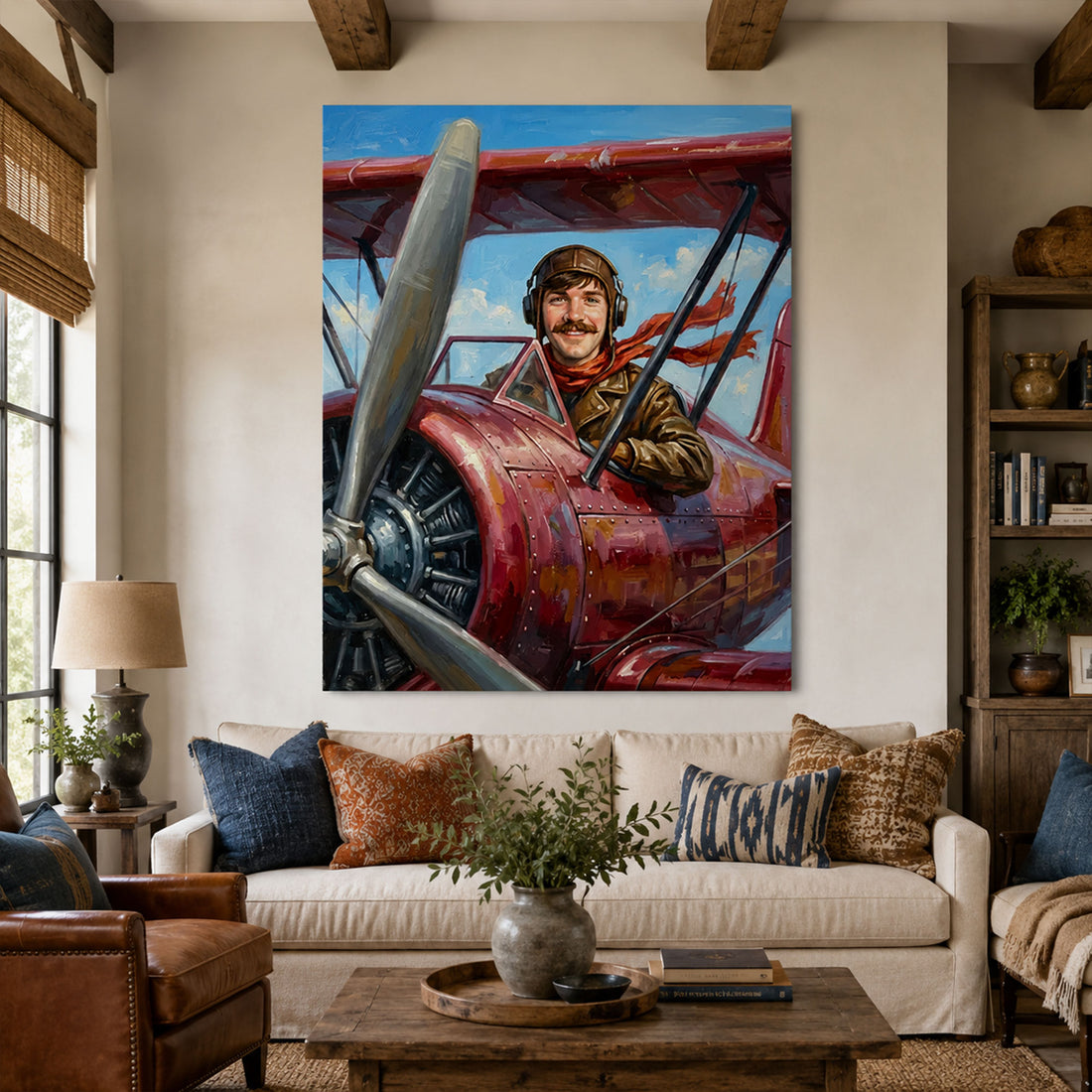 Custom Face For Dad Sky Captain Canvas, Personalized Pilot Portrait, Funny Father’s Day Gift