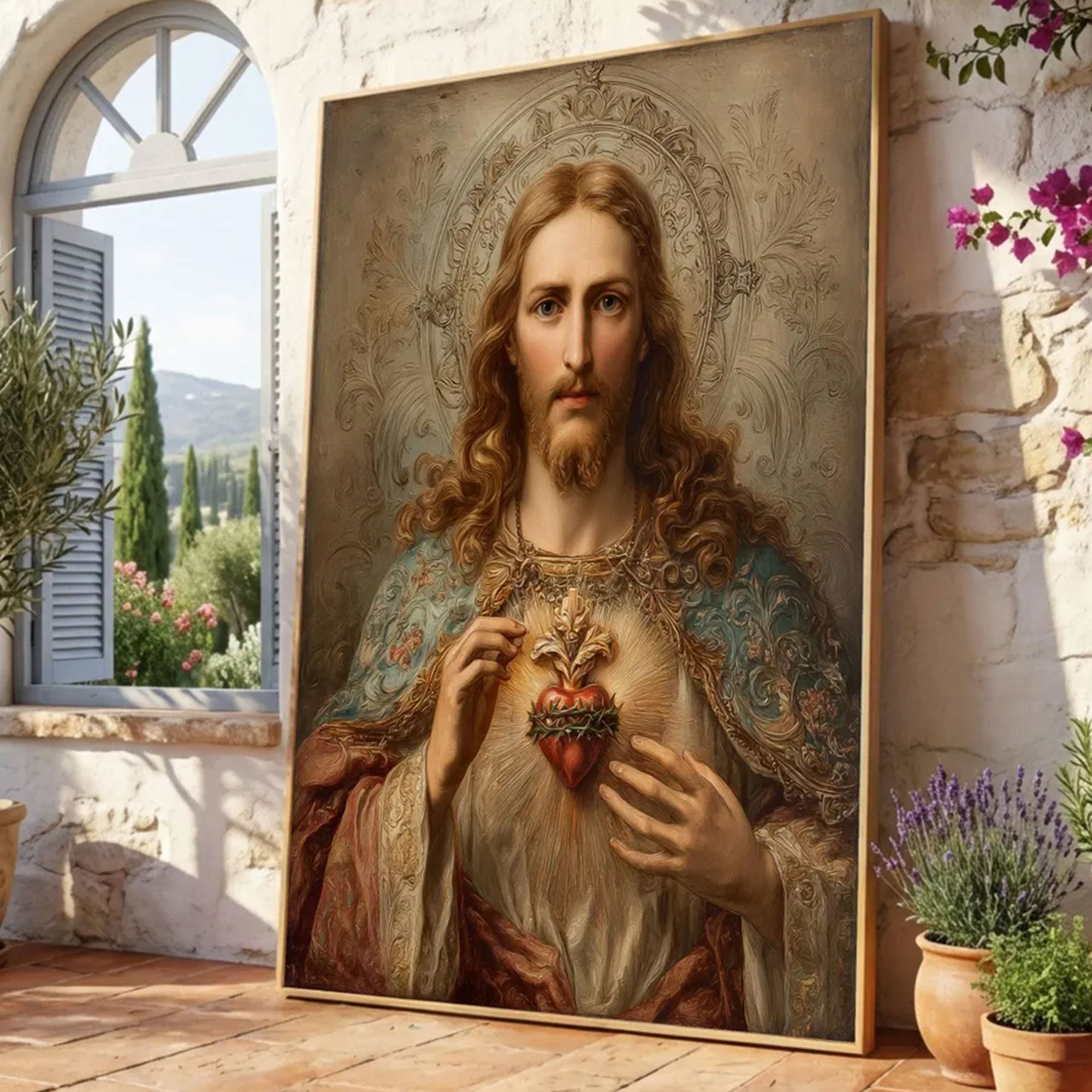 Christian Wall Art Sacred Heart of Jesus Canvas, Spiritual Decor, Inspirational Faith Gift Idea