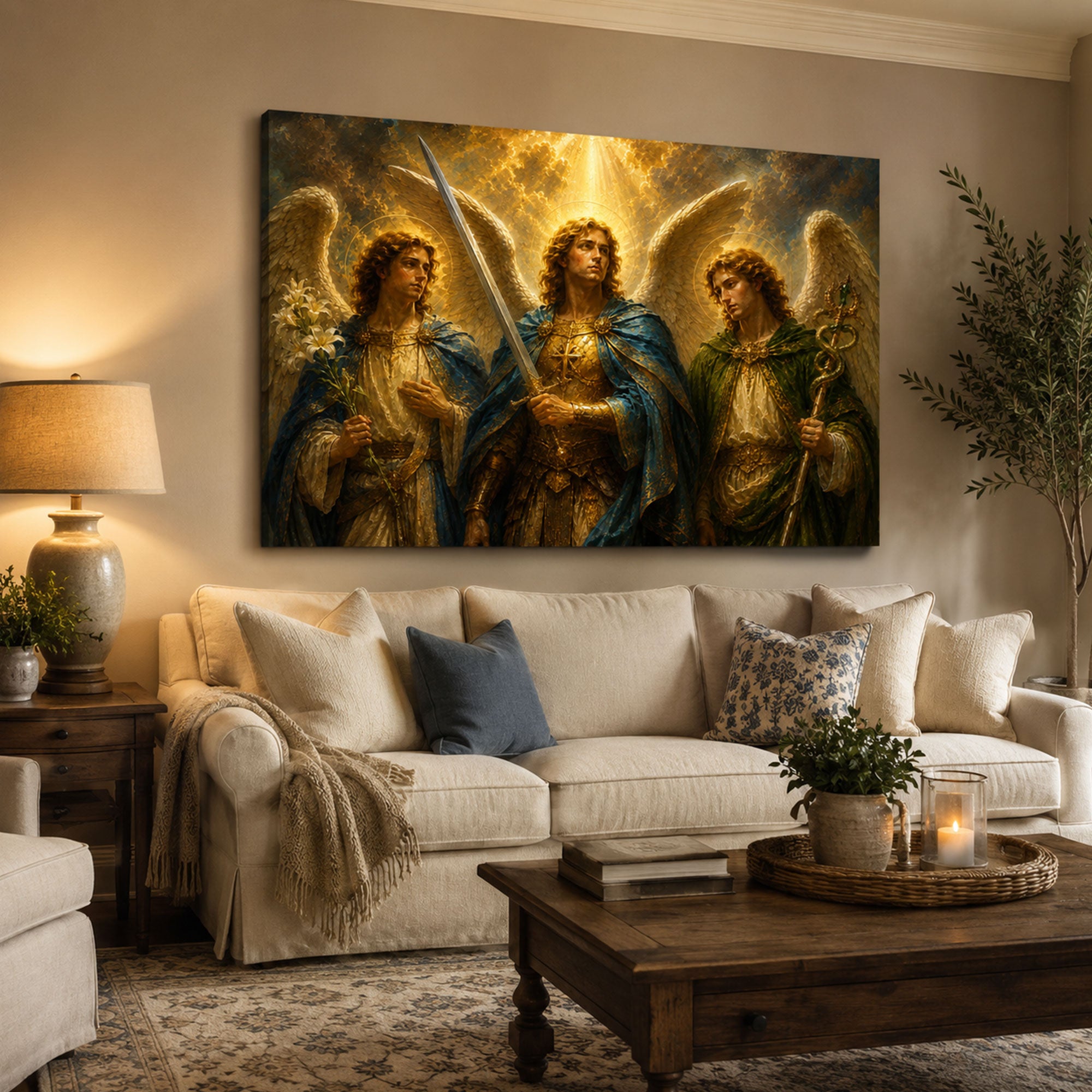 Three Archangels Canvas Print, Michael Gabriel Raphael Catholic Wall Art, Faith Home Decor Gift