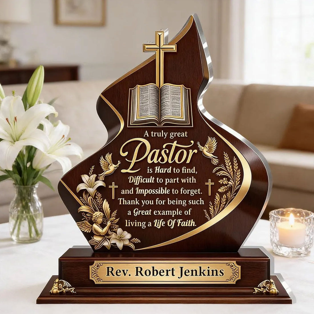 Personalized Pastor Appreciation Acrylic Desk Plaque, A Truly Great Pastor Is Hard to Find Christian Gift