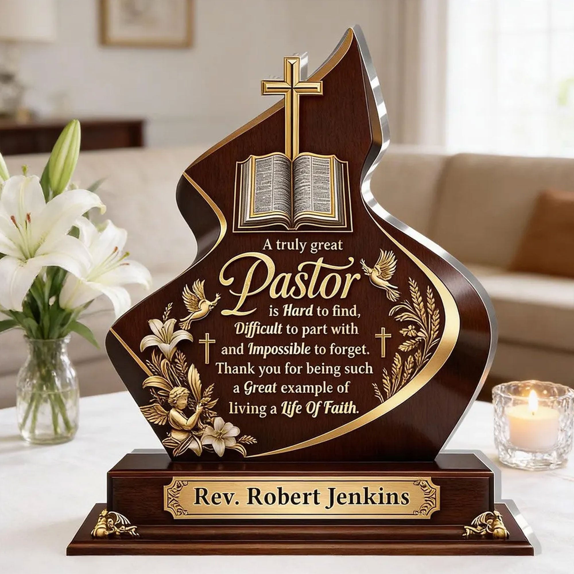Personalized Pastor Appreciation Acrylic Desk Plaque, A Truly Great Pastor Is Hard to Find Christian Gift