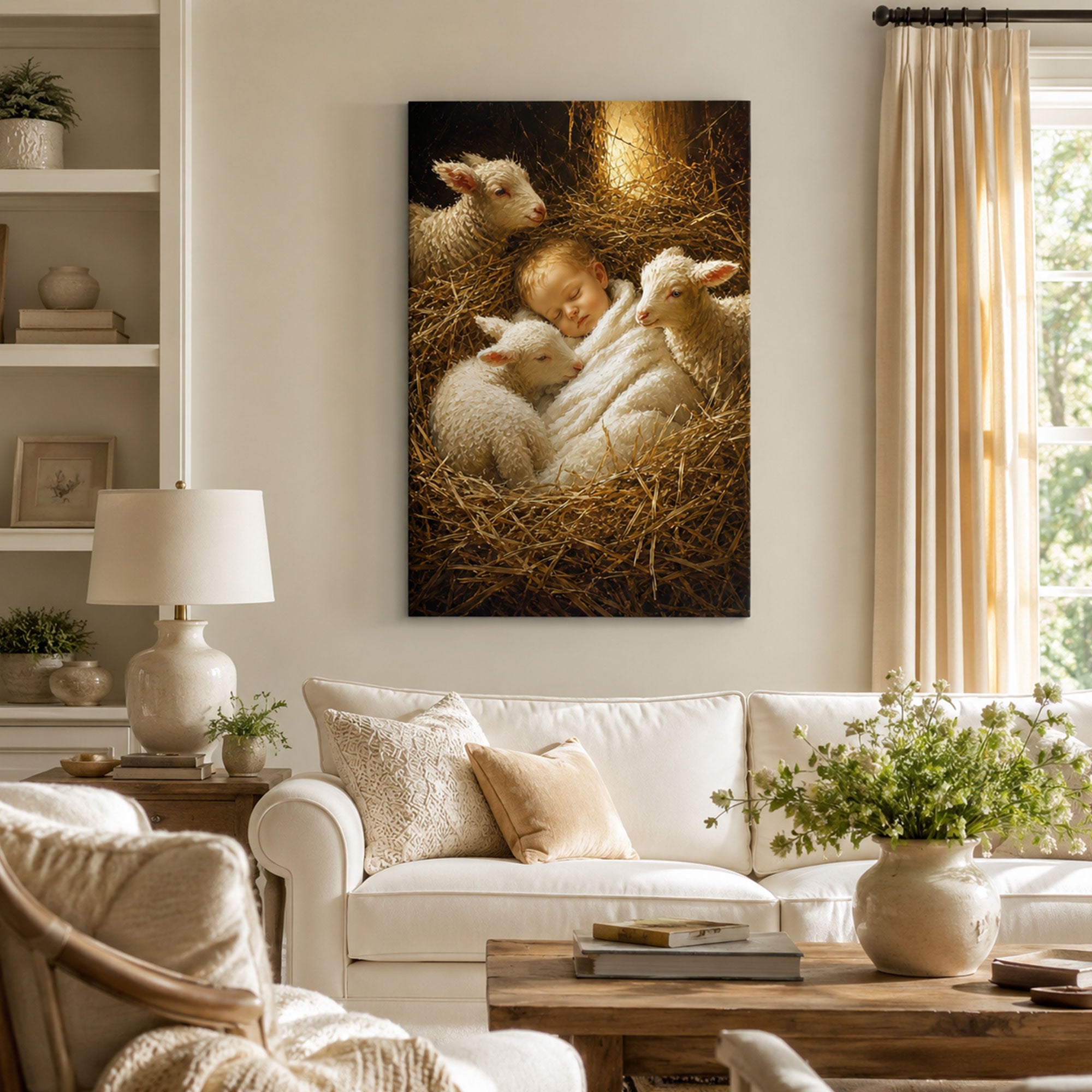 Lamb of God Baby Jesus Canvas Print, Nativity Christian Wall Art, Peaceful Faith Home Decor Gift