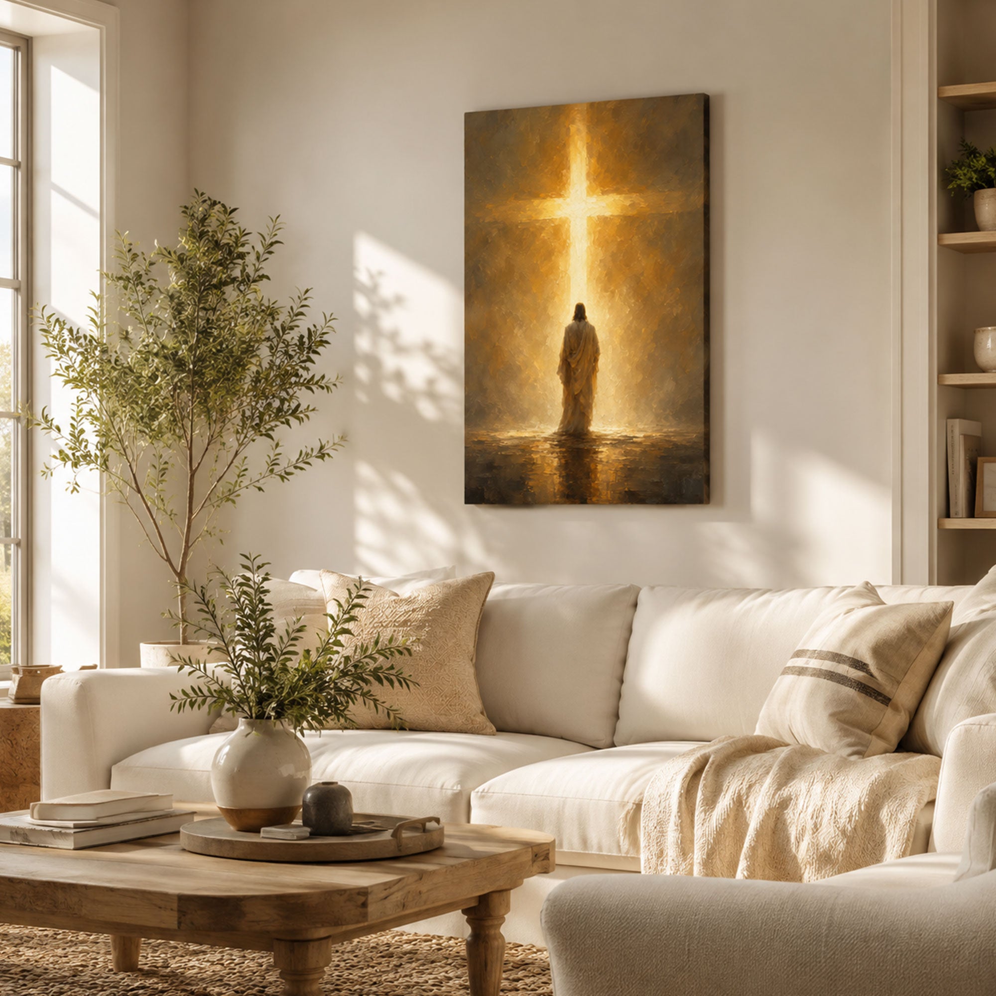 Jesus Before the Cross Canvas Print, Light of the Cross Christian Wall Decor, Faith Gift